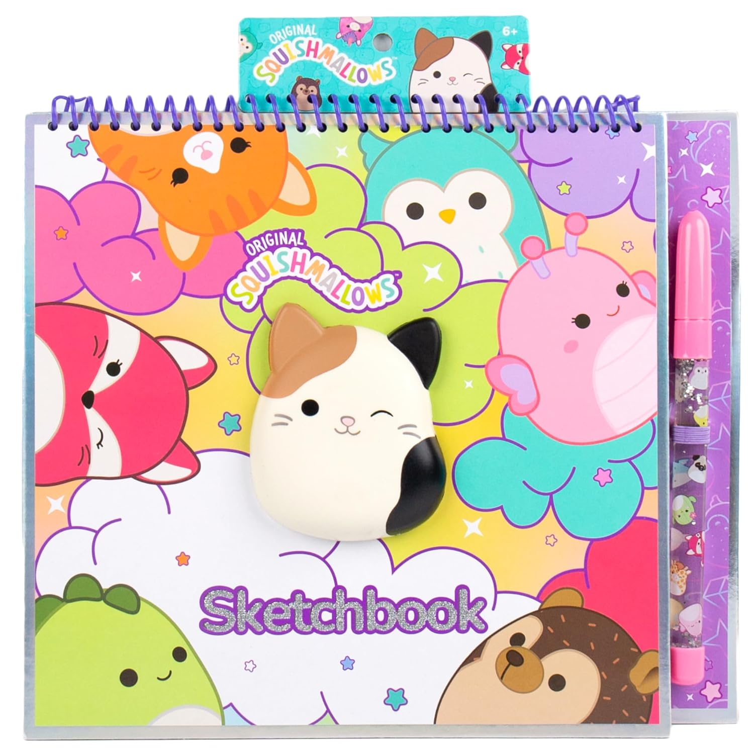 Original Squishmallows Sketchbook, over 20 Stationery Supplies, Features Squishmallows Scrapbook Stickers, Cam the Cat Fidget Toy, Drawing Paper, Great Kids Craft, Coloring Books for Kids Ages 4-8