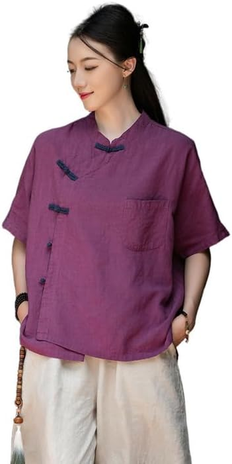 Linen Blouse Women'S Chinese Style Shirt Vintage Boho Zen Tops