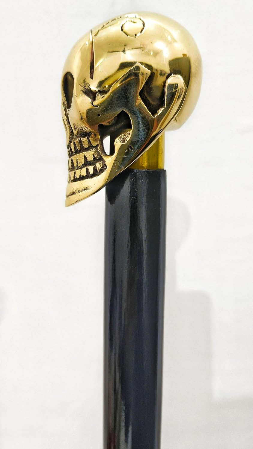 Generic Skull Head Walking Cane Rosewood Wooden Walking Stick Soild Brass Handle & Wood Walking Stick - Decorative Walking Cane for Men & Women Unisex Gift (36 Inch) image number 3