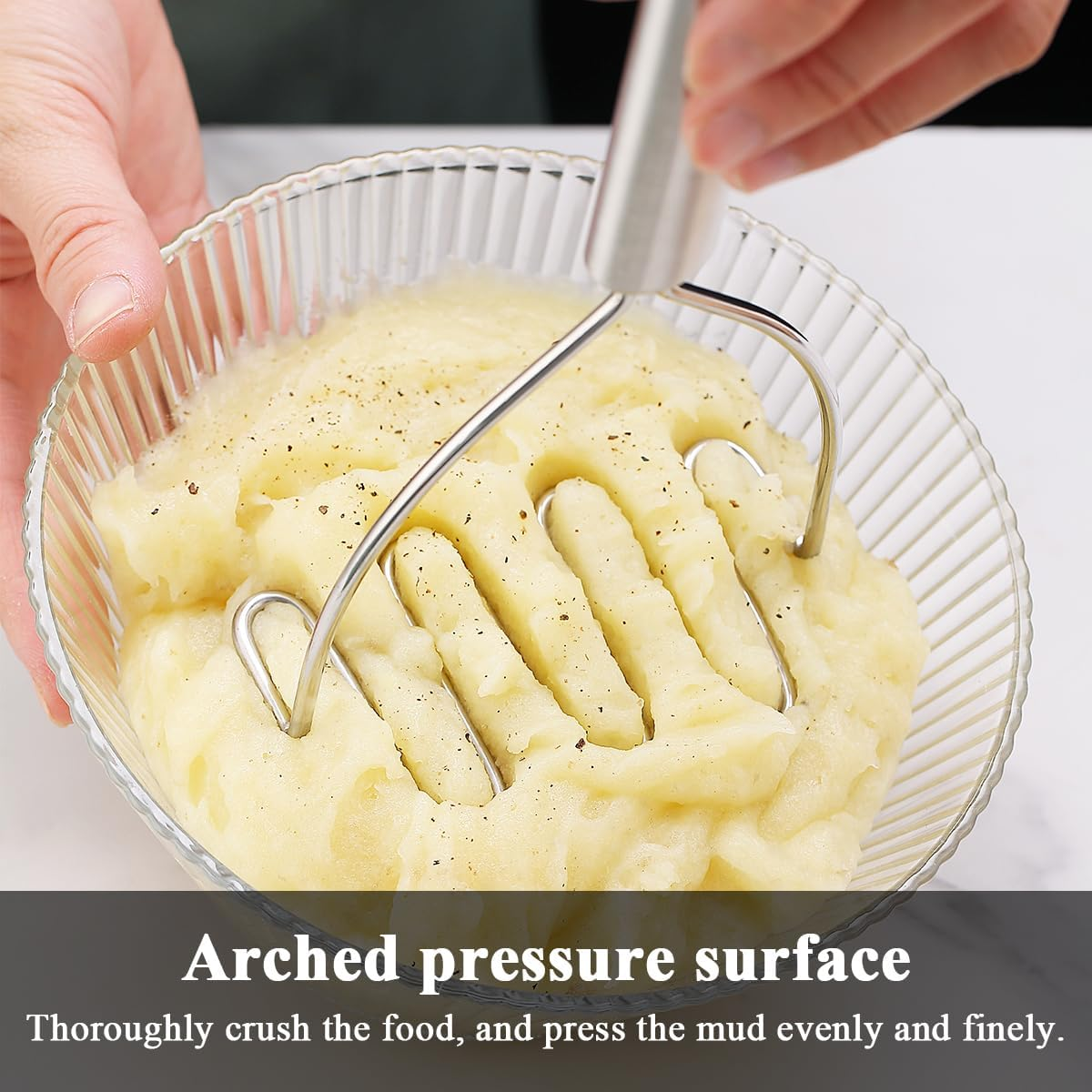 Potato Mashers, Berglander Heavy Duty Stainless Steel Potato Ricer with Firm Grip, Kitchen Masher Perfect for Mashed Baby Food, Vegetable, Fruits, Mashed Potatoes, Use for Cooking and Kitchen Gadget image number 3