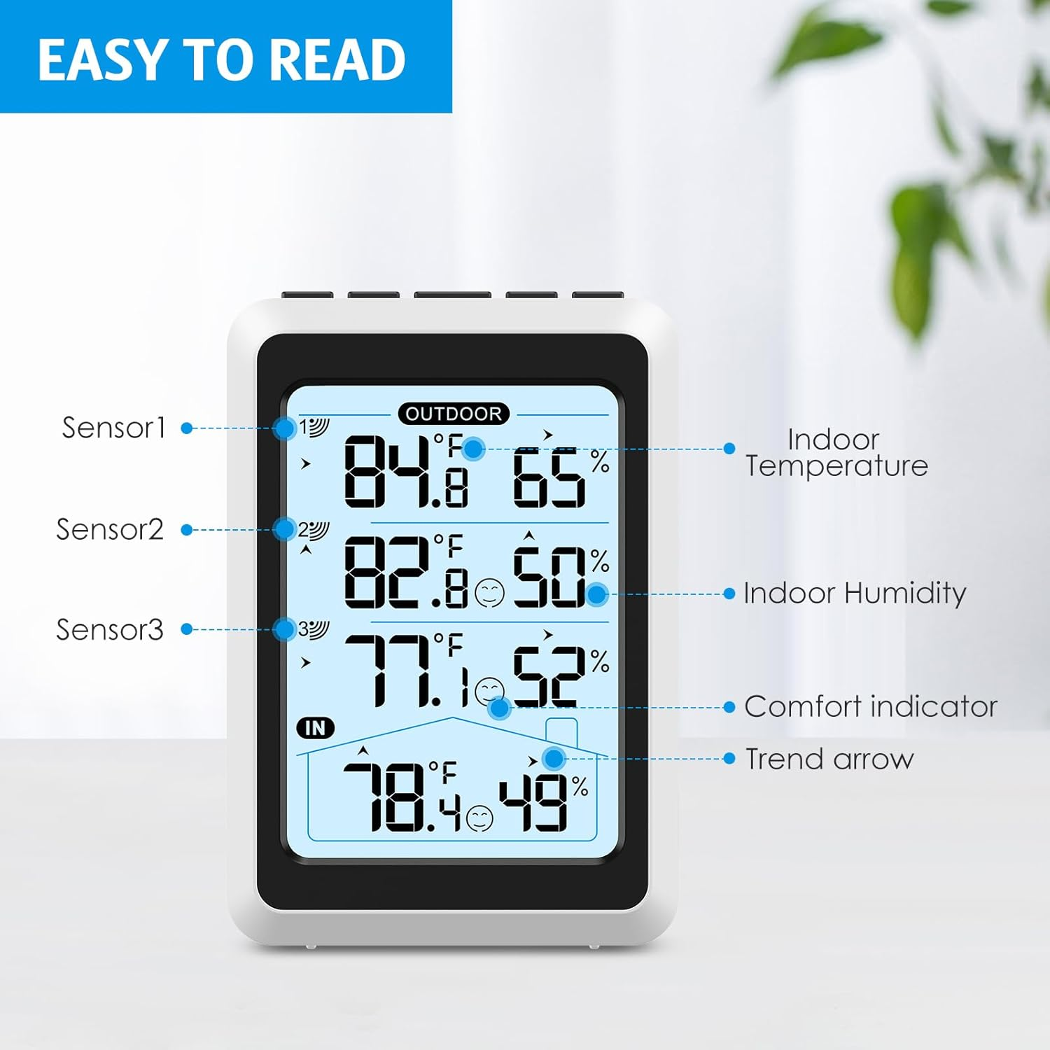 AMIR Wireless Weather Station, Digital Thermometer Hygrometer Indoor Outdoor with 3 Remote Sensors, Max/Min Record, Backlight, Temperature Gauge Humidity Monitor for Patio, Home, Garage, Greenhouse image number 2