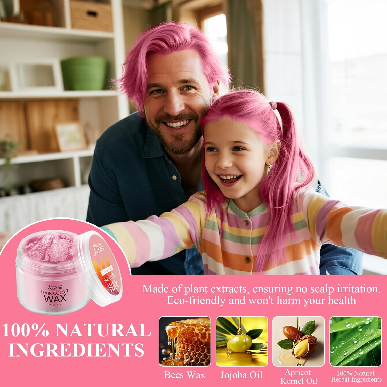 Hair Colour Wax, Magic Master Keratin Temporary Hairstyle Cream Instant Coloured Clay for Men and Women Party, Festival, Cosplay (Marshmallow Pink) image number 5