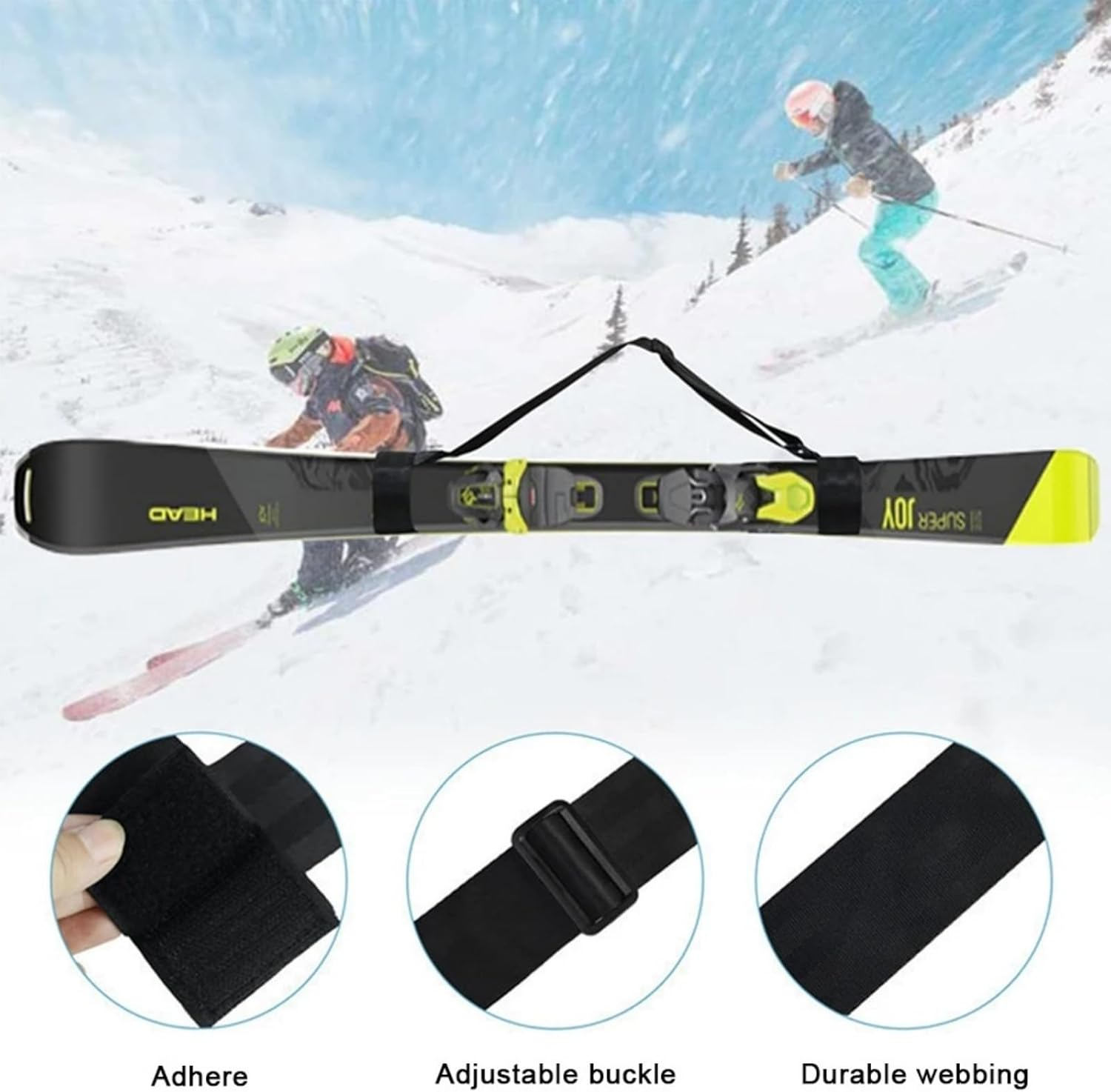 2Pack Adjustable Ski and Pole Carrier Strap, Shoulder Ski Carrier Straps Sling with Cushioned Holder, Portable Snowboard Carrying Strap Ski Accessories for Adults Kid
