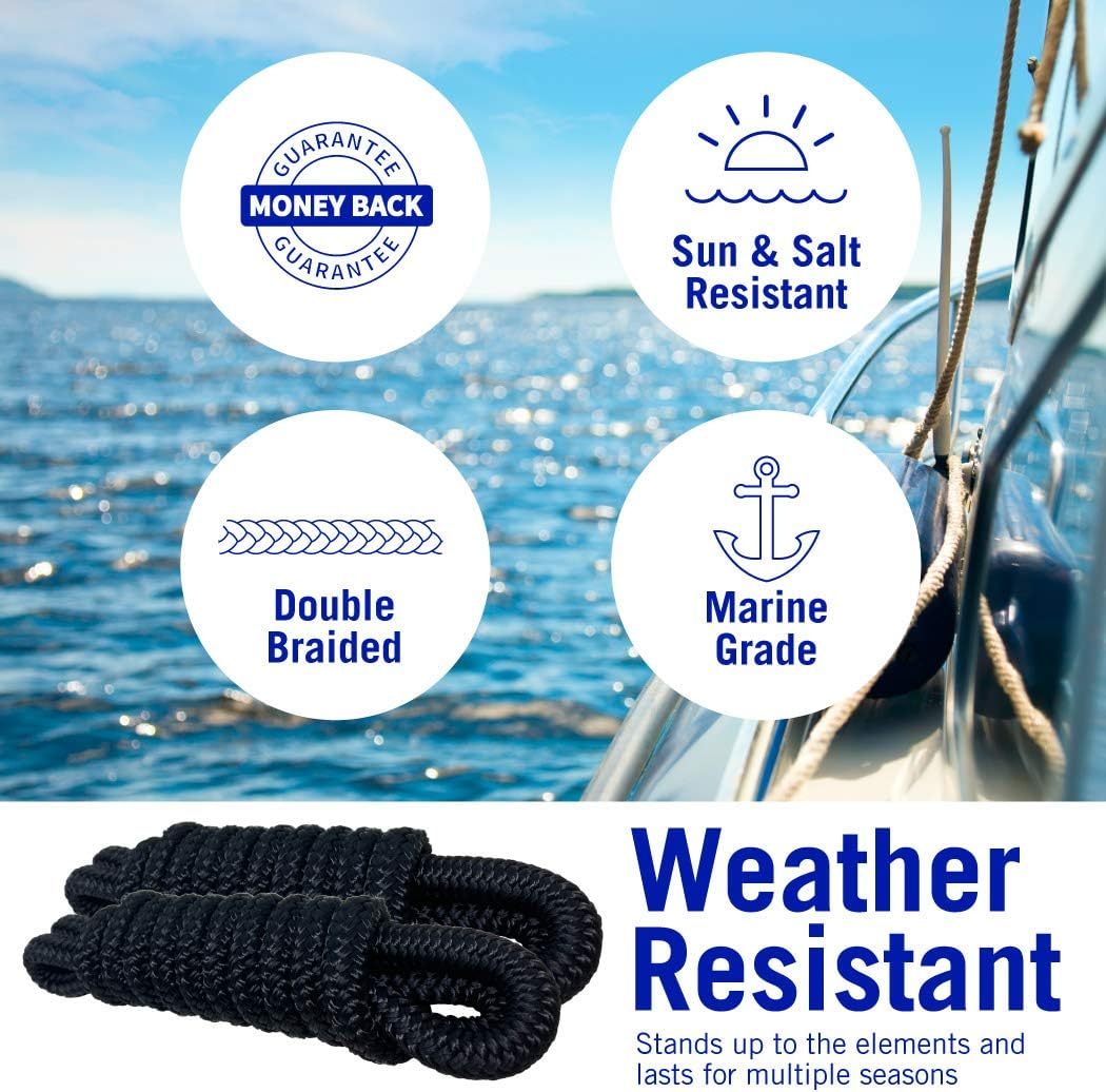 Better Boat 2 Pack Black Marine Grade Double Braided Nylon Dock Line with Loop, 6 Feet X 3/8 Inch, Compatible with Boat Bumpers Fenders image number 3
