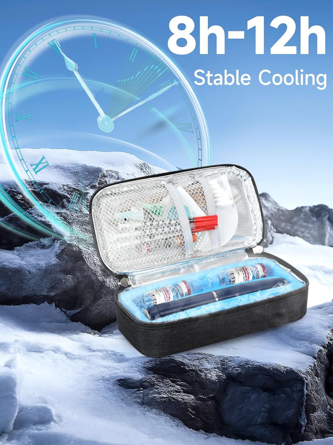 YOUSHARES Insulin Cooler Travel Case for Pen & Vials, Temperature Display Diabetic Medication Cooling Bag with Protective Ice Brick, TSA Approved Refrigerated Diabetes Supplies Carrying Organizer