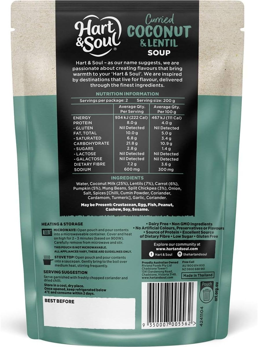 Hart and Soul All Natural Coconut and Lentil Soup 400 G