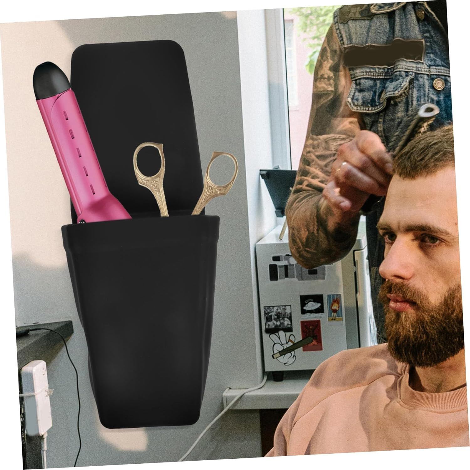 TOVINANNA Curling Iron Holder for Hair Straightener Insulated Silicone Storage Bag Suction Cup image number 2