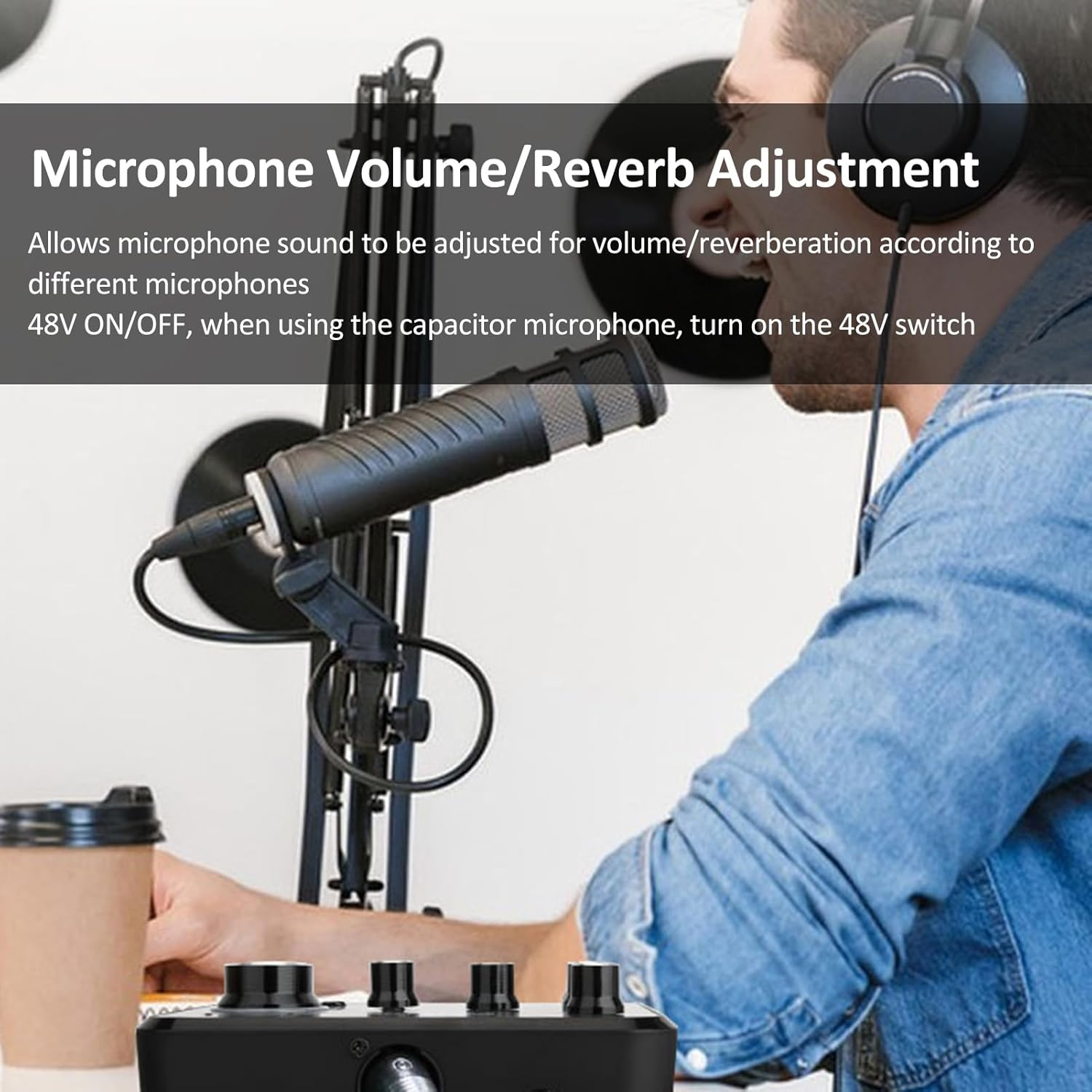 Domary Professional Sound Card for Instrument Playing and Singing Rechargeable Podcast Production Studio One Knob Control Preamp Live Sound Card with 5 Sound Effects for Karaoke Singing