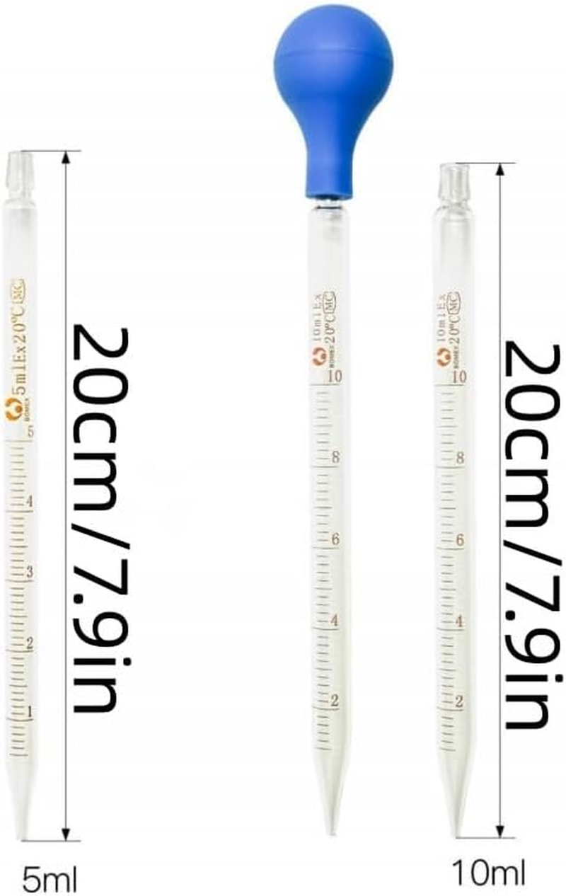Changyeah 6 Pieces Glass Pipettes Graduated Dropper, 5Ml/10Ml Glass Pipettes Graduated Dropper,Long Glass Pipette Dropper with 6 Rubber Caps and 1 Pcs Droppers Brush,Used to Transfer Liquids image number 2