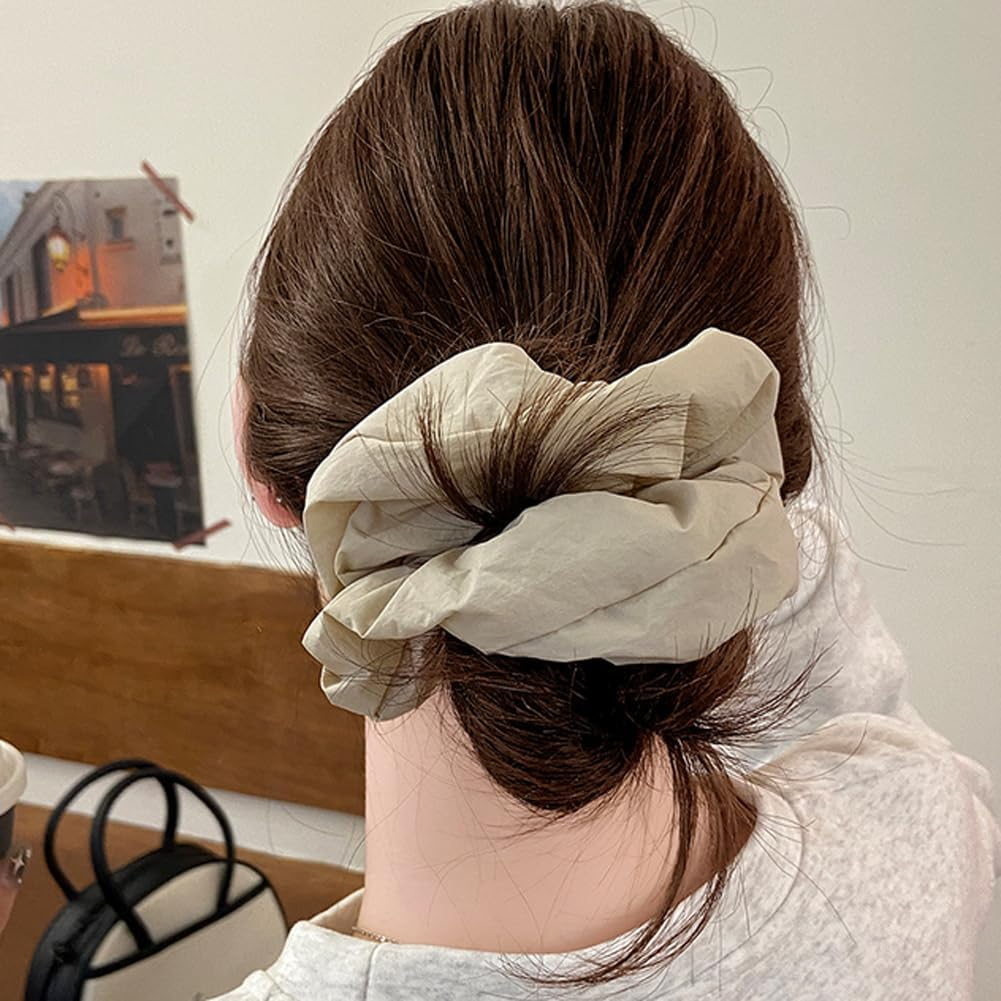 2 Pcs 7 Inch Fluffy Big Scrunchies Large Hair Ties Oversized Hair Scrunchies Hair Elastics Ponytail Holder Bands for Women Girls(Black and Beige) image number 1