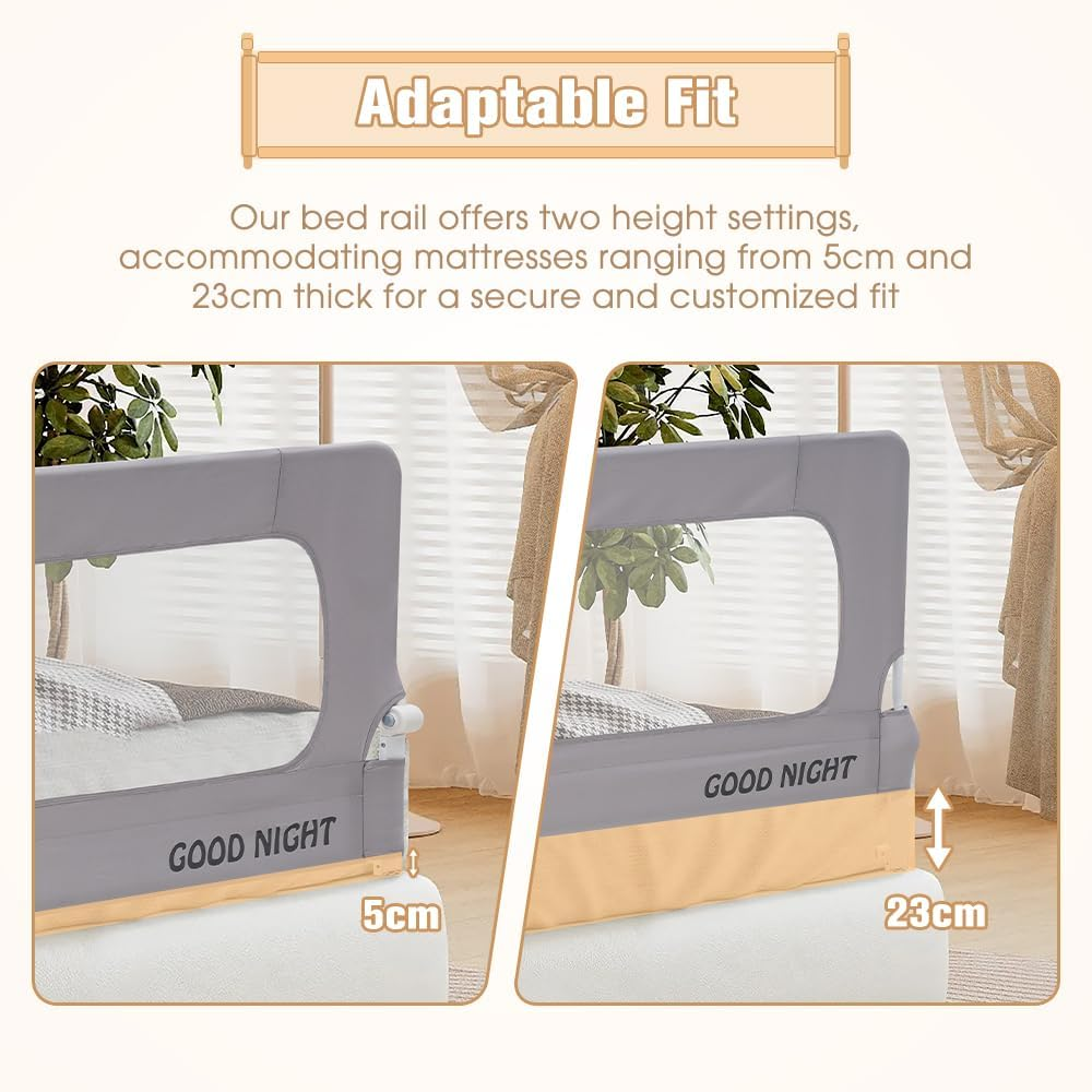 Playpals Toddler Bed Rail, Extra Long Baby Kids Bed Rail Guard Height Adjustable Folding, Crib Safe Bed Side Rail for Queen, Full Size, Twin, King Size (1 Piece, 180Cm X 72Cm/85Cm) image number 2