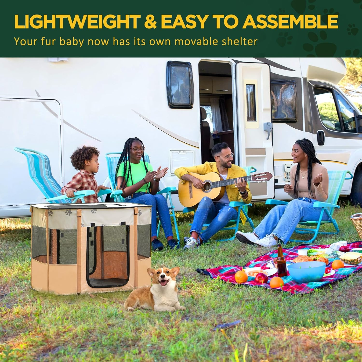 Avont Portable Dog Cat Playpen, Foldable Pop up Pet Play Pen Travel Crate with Floor and Mesh Door Top for Indoor Outdoor Collapsible Tent Cage -S, Orange - Blue image number 2