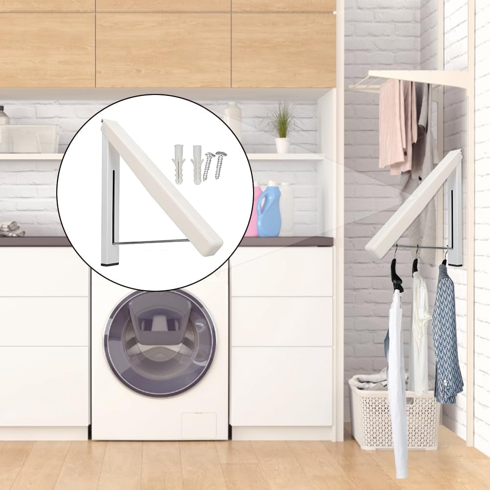 Lwuey Triangle Wall Mounted Clothes Hanger, Single Foldable Clothing Rack Triangles Retractable Cloth Drying Racks Hanging Dryer Rod Aluminum Alloy for Laundry Room Closet Storage Organization White image number 1