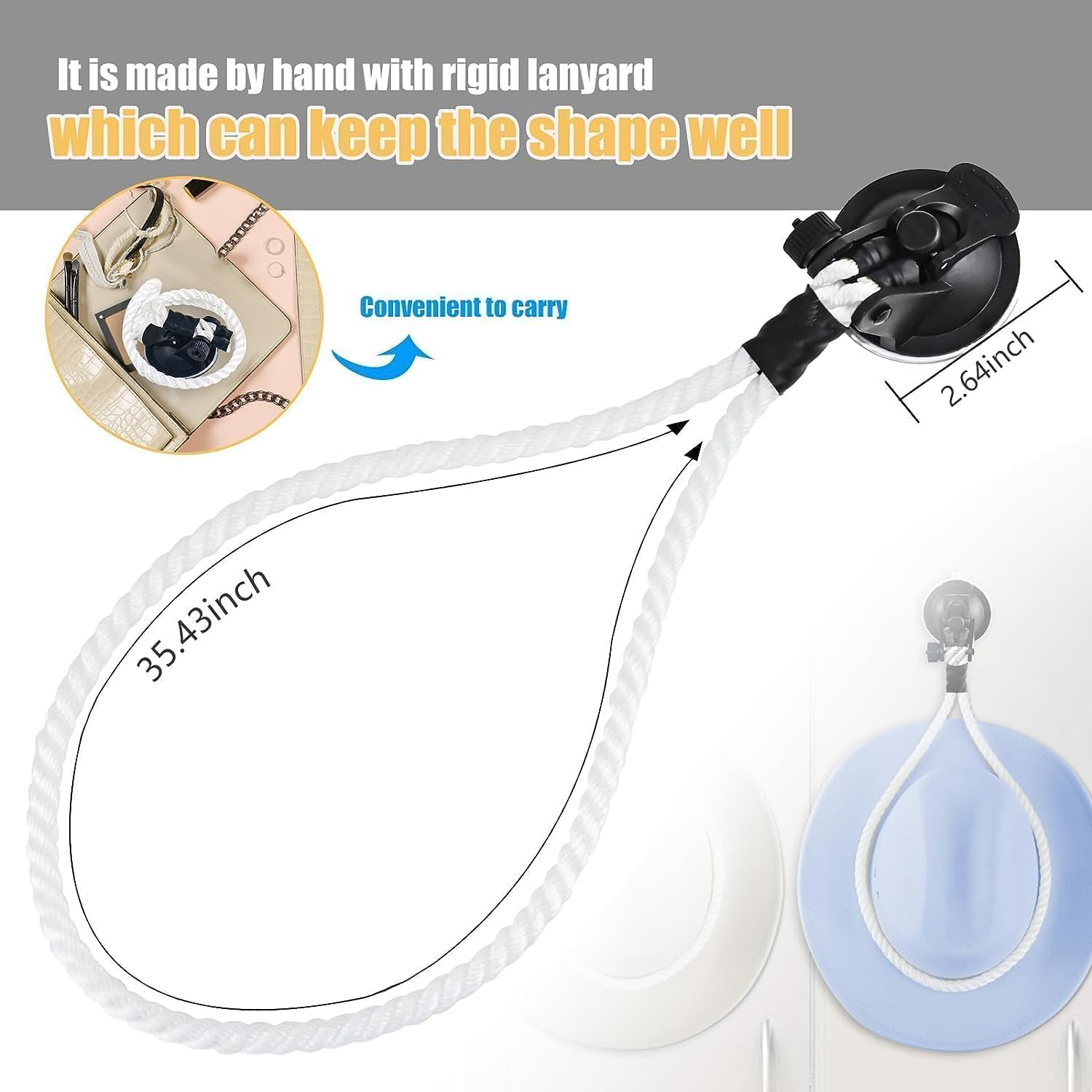 Cowboy Hat Holder Rack with Suction Cup for Vehicles, Keeps Hat Securely on Dash, Universal Interior Accessory for Trucks, Suvs, Cars - Black image number 4