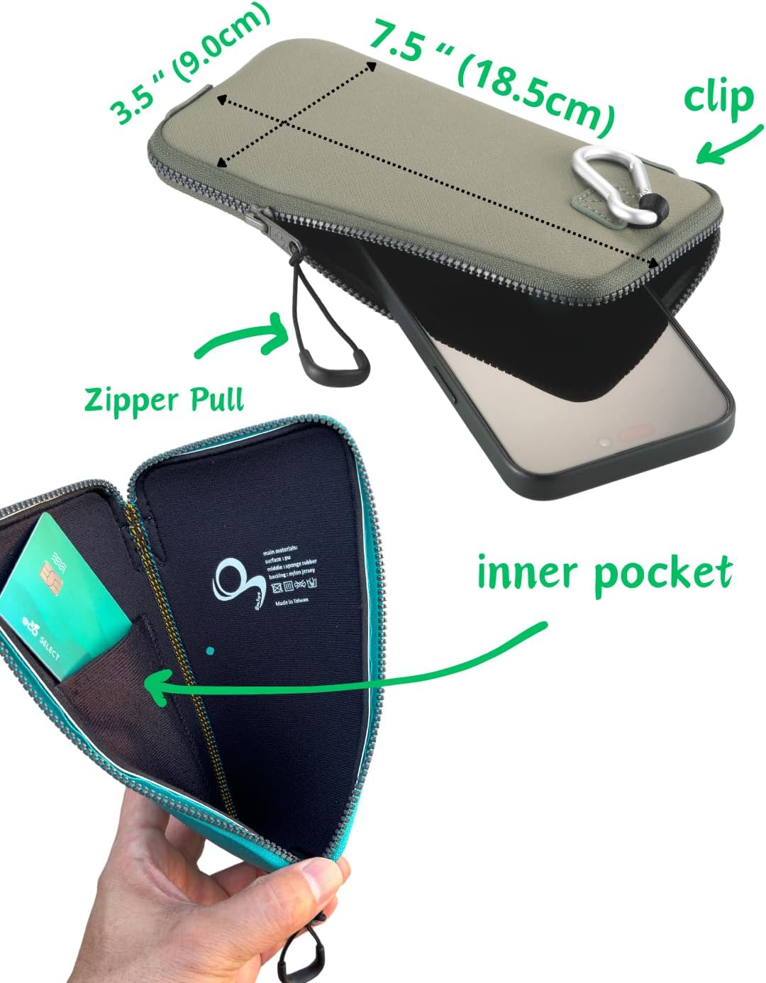Onejoy Phone Sleeve Lightweight Cell Phone Pouch for Mobile Protection, Slim Fit and Durable, with Clip-On for Easy Carrying, Enough for 6.1" to 6.9" Phone [ Olive ]