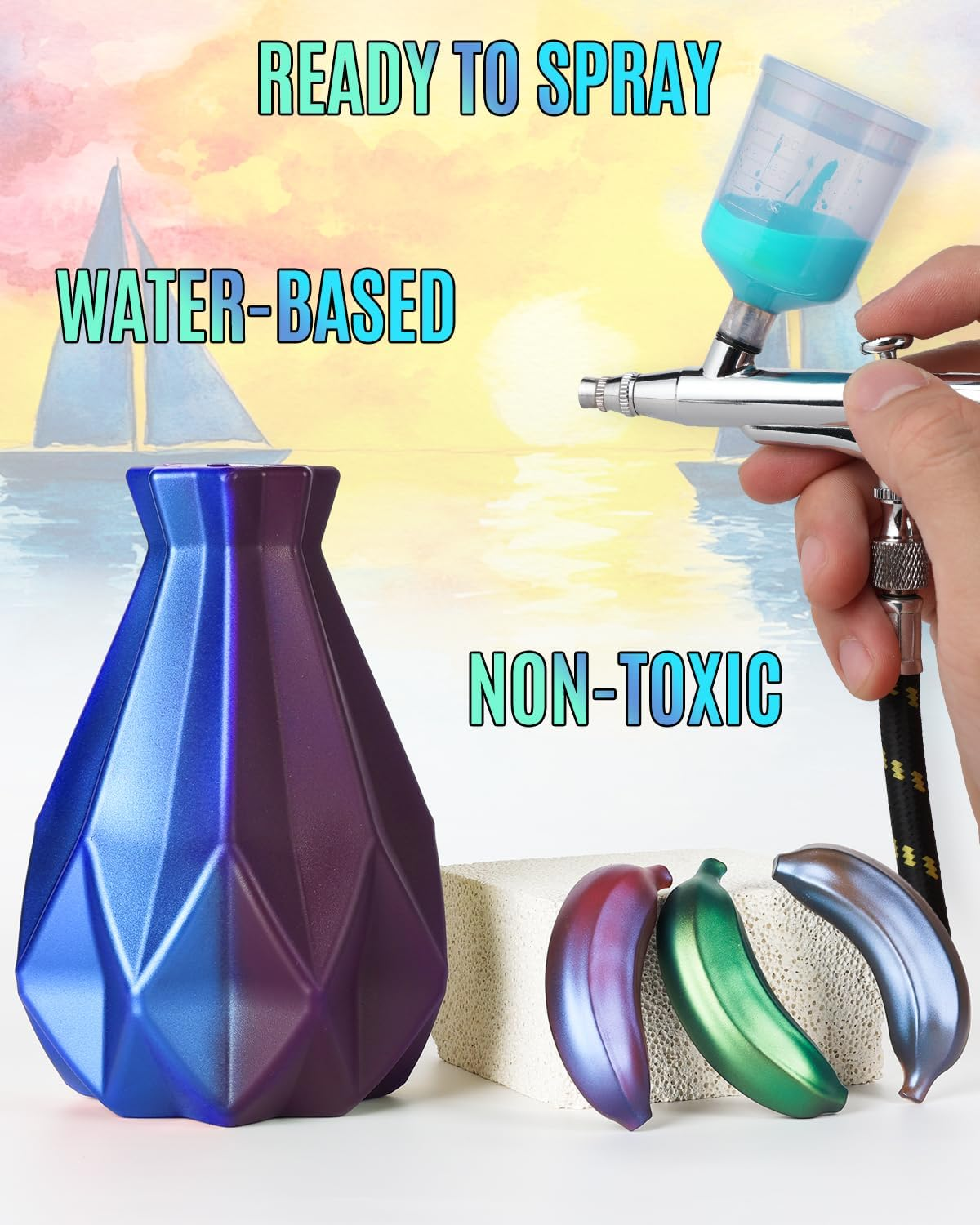 Roizefar Airbrush Paint, 36 Colors with 4.05 Fl Oz Thinner & 4.05 Fl Oz Cleaner, Water-Based Air Brush Paints Acrylic Ready to Spray, Includes Iridescent, Metallic, Neon, Classic Colors, 20Ml/Bottle - 18 Colors image number 5