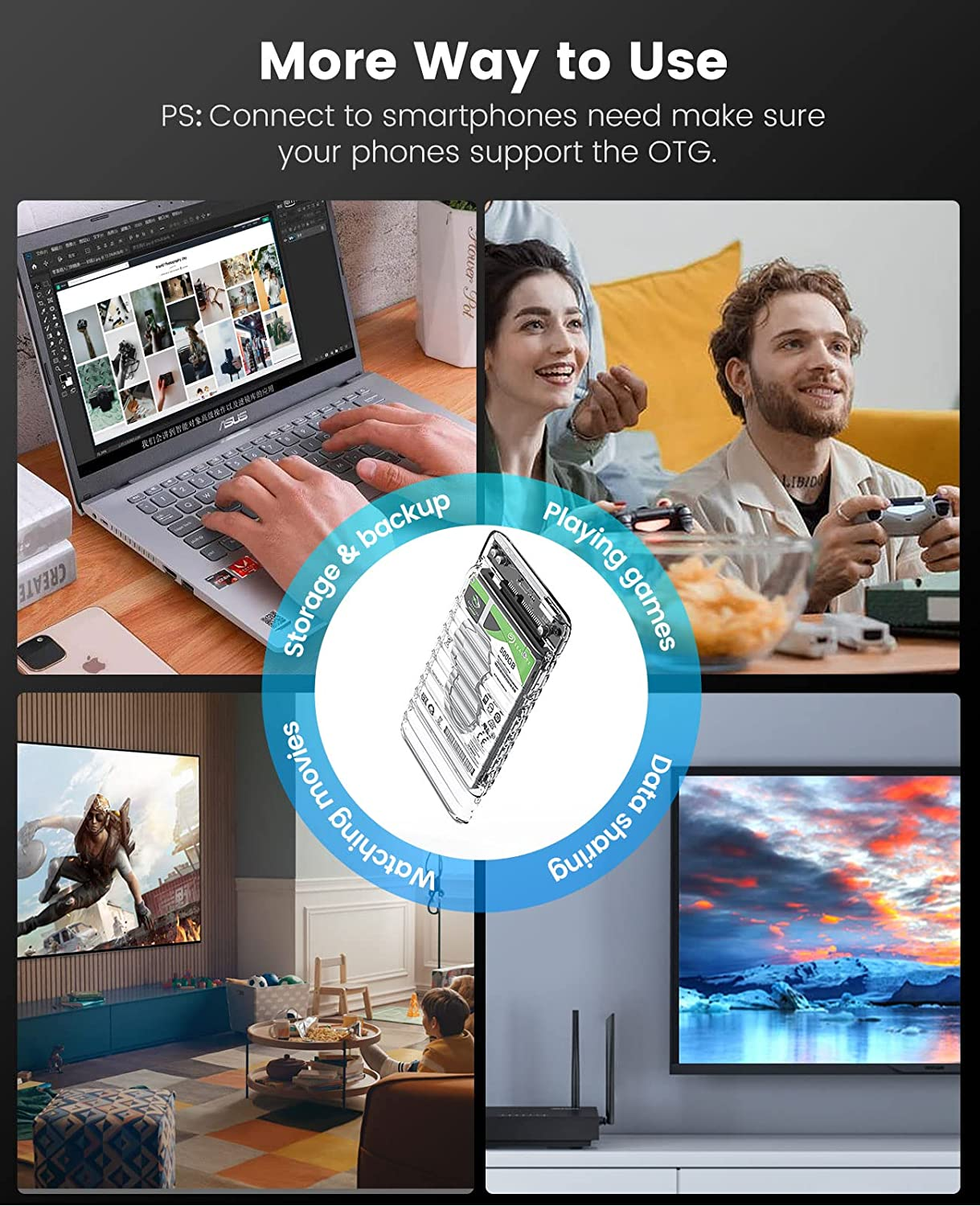 ORICO 2.5 Inch Hard Drive Enclosure USB C to SATA III 6Gbps Clear External Hard Drive Case for All 7Mm 9.5Mm 2.5 Inch SATA SSD HDD up to 6TB, Tool-Free, Support USB 3.2 Gen 2 UASP (2139C3) image number 2