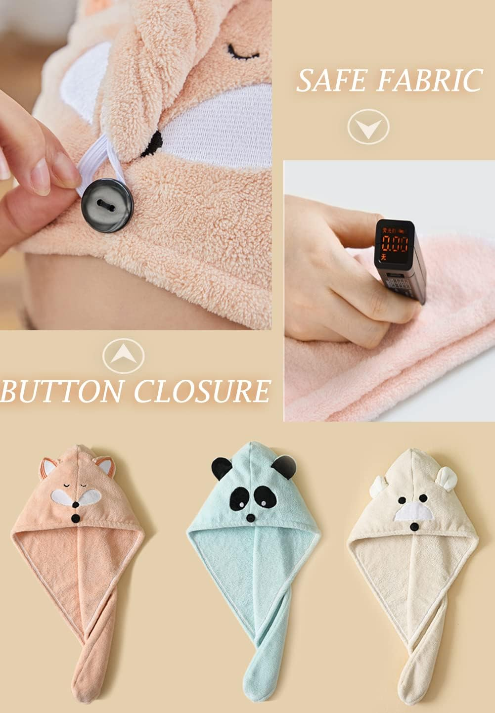 Anti-Frizz Kids Hair Towel Absorbent Quick Drying Girls Hair Turban Towel with Button Wet Hair Dryer Cap Ultra Soft Hair Drying Towel Wrap Twist Hat for Curly, Long Hair and All Hair Types,S,Pink image number 2