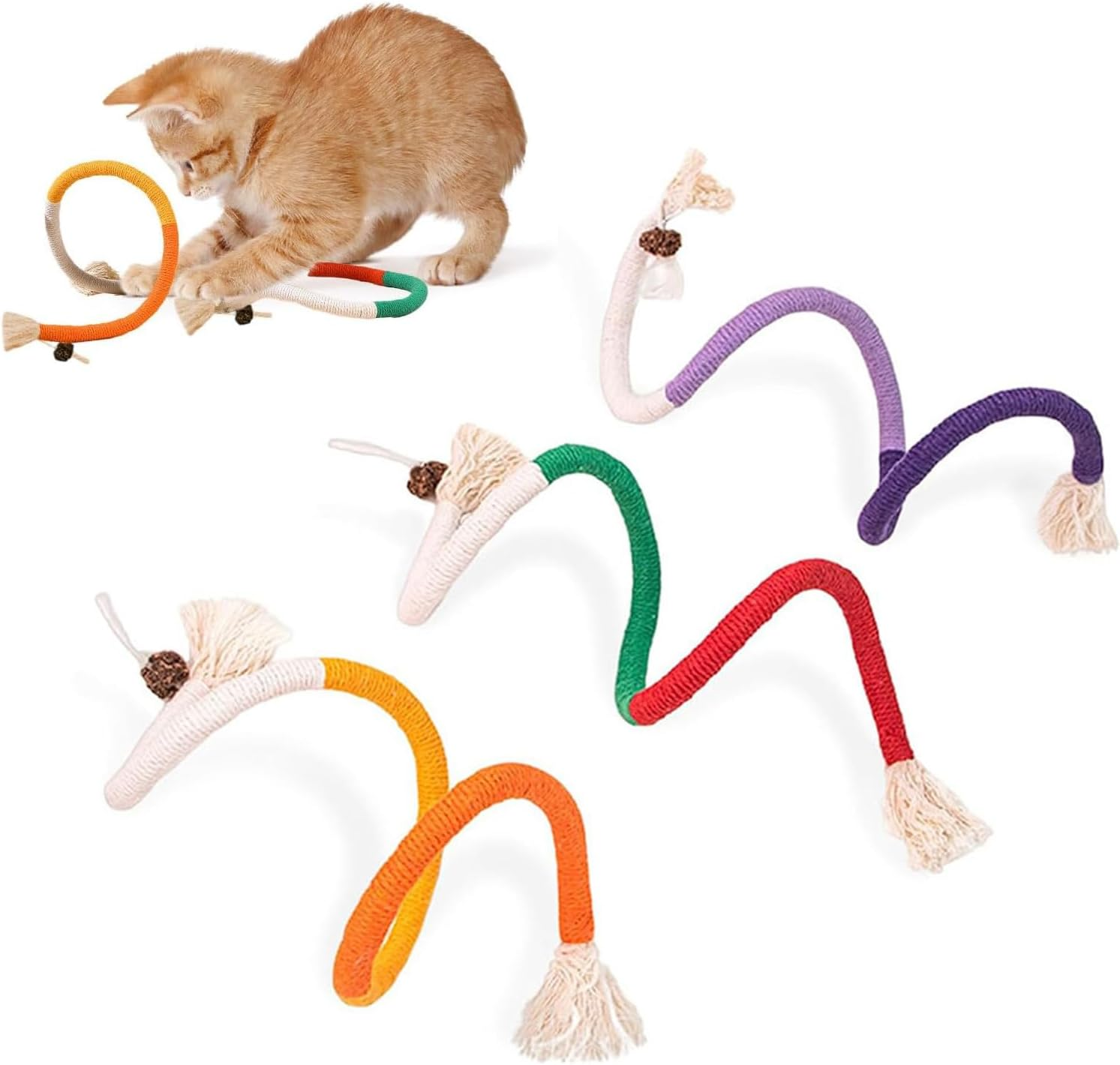 Generic Cat Toys Chew Ropes with Refillable Natural Catnip,27"" Extended Teeth Cleaning Cotton Rope Self Play Toy Interactive Cat Nip Kitty Toys for All Breeds (Orange)