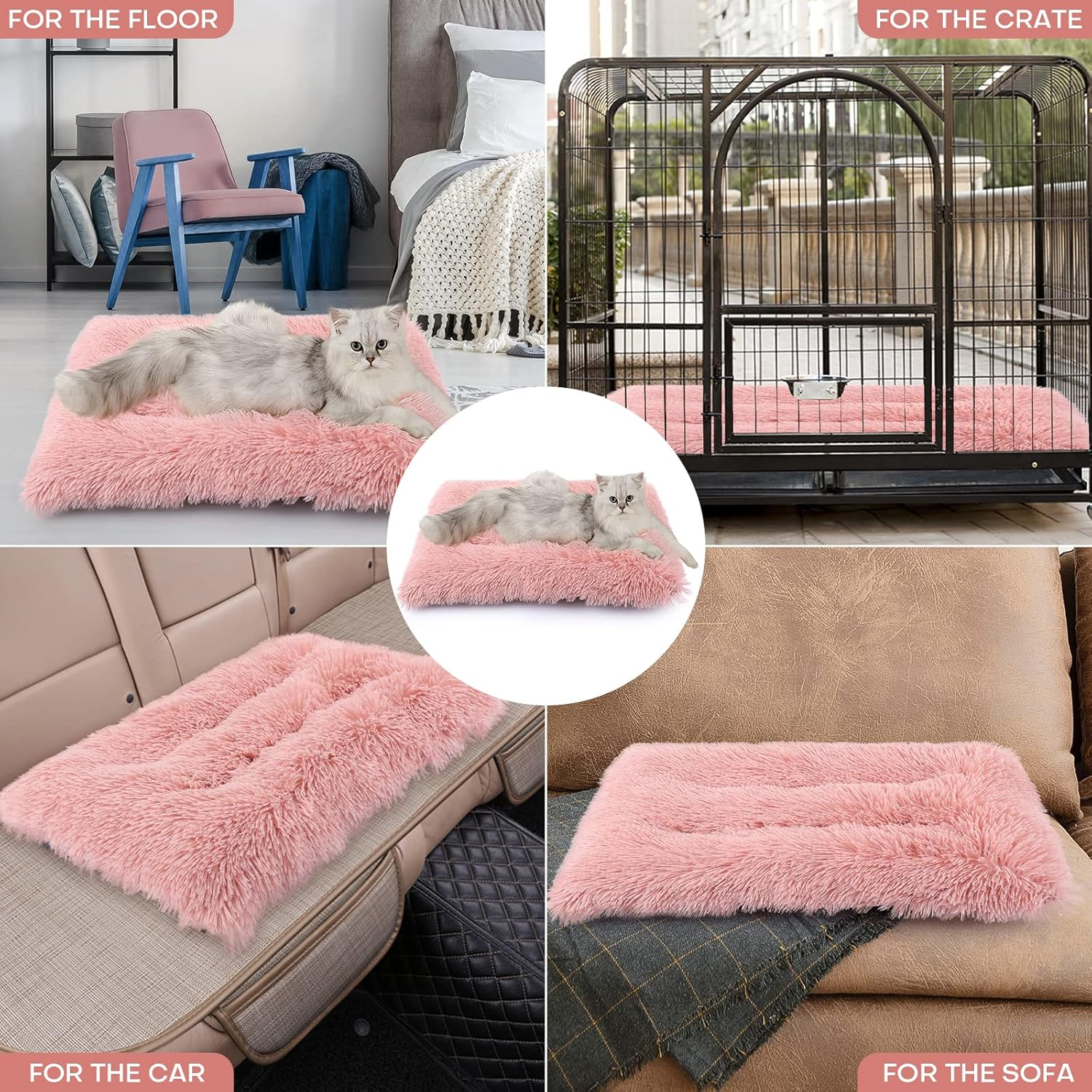 Lucky Monet Small Dog Beds 24" X 18", Fluffy Calming Dog Bed Washable Dog Crate Mat Plush Rectangle Pet Bed with Anti-Slip Backing, Long Plush Pet Beds for Dogs Cats Puppies image number 6