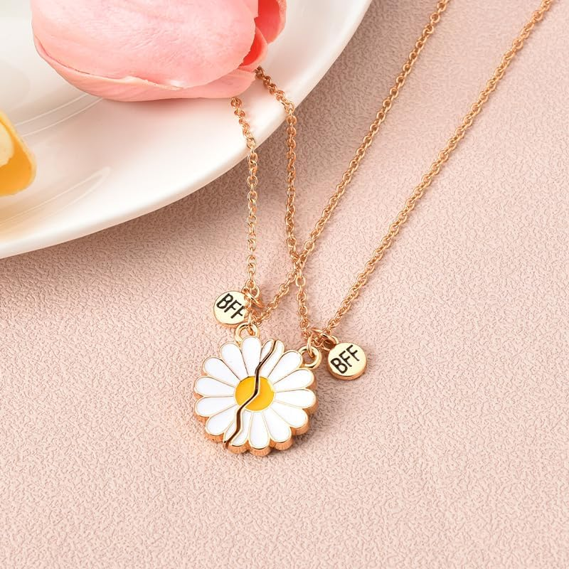 BFF Necklaces for 2 Girls Daisy Butterfly Avocado Matching Heart Necklace Friendship Gifts for Best Friends Sisters Besties - Flower image number 4
