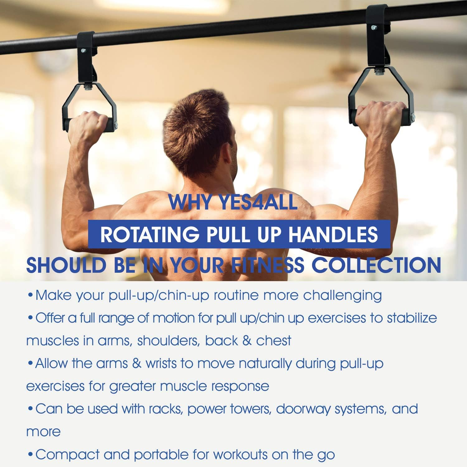 Yes4All Rotating Pull up Handles - Non Slip & Foam Grips - Support up to 300 Lbs (Pair) image number 5