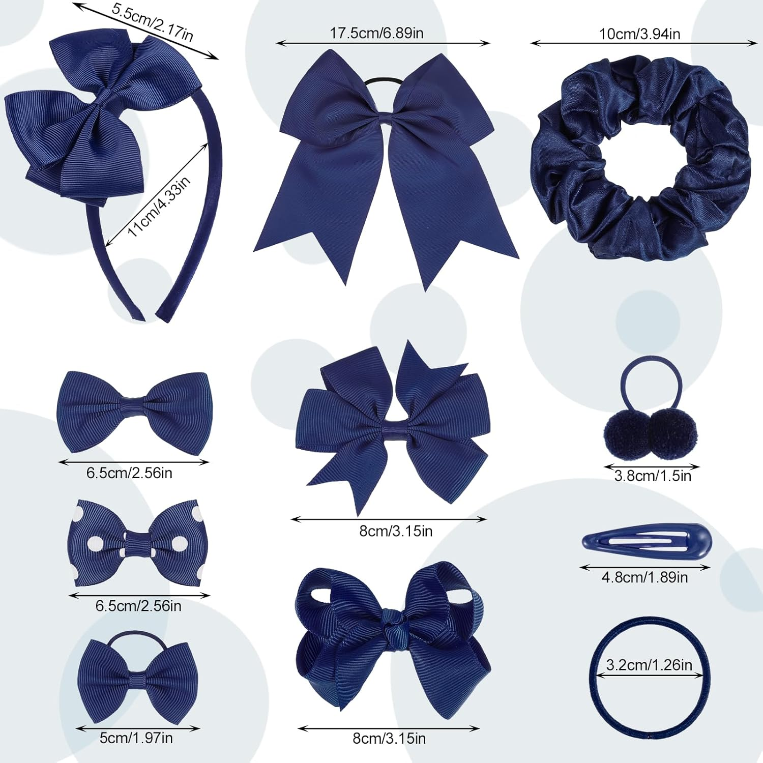 Radsocken 48Pcs Girls School Hair Accessories Kit Navy Blue Bow Hair Clips Headband Ponytail Holder Elastics Bands Ribbon Hair Barrettes Hair Accessories for Girls Birthday Gift(Nblue)