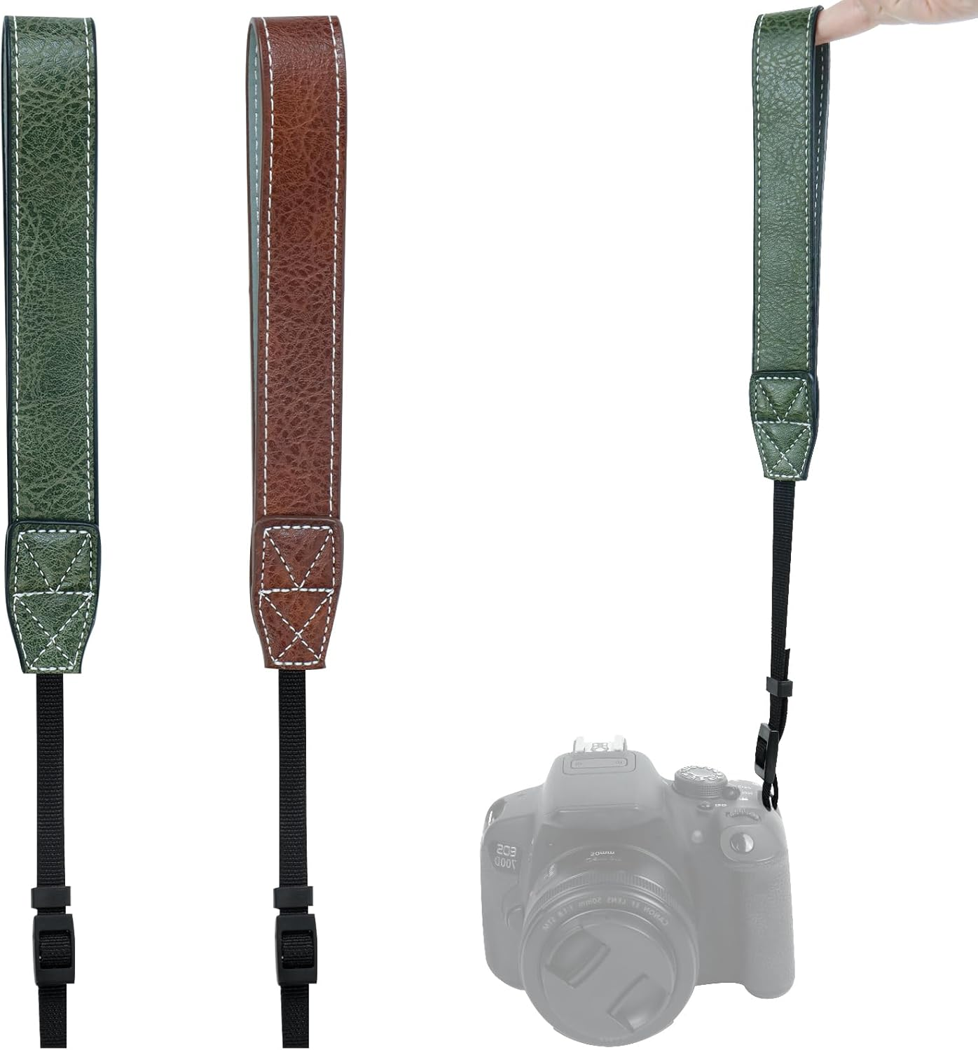 Camera Hand Strap, Adjustable Camera Strap, Universal Camera Strap, Leather Camera Strap, Hand Strap, Camera Accessory for Most Cameras Such as Sony, Canon, Nikon, Fuji (Brown and Green, Pack of 2),