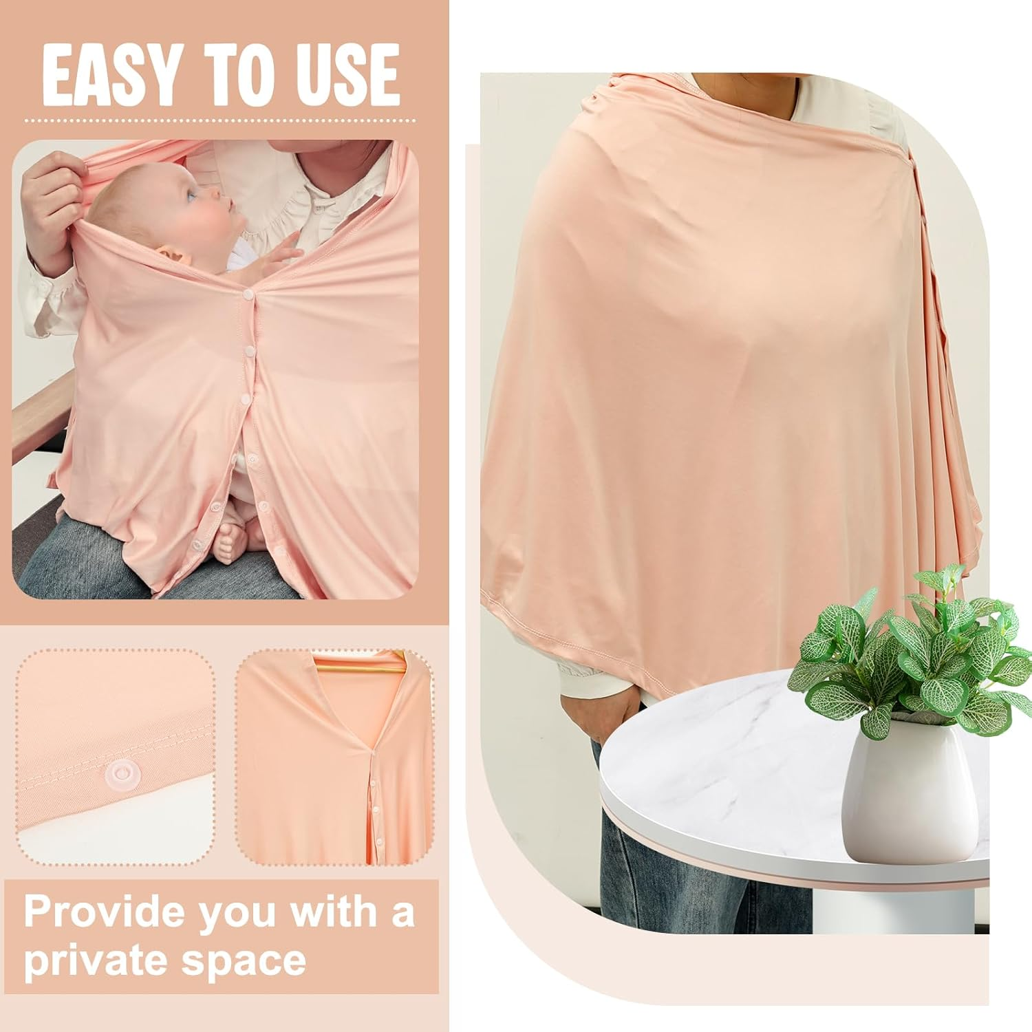 Nursing Cover for Breastfeeding, Solid Color Feeding Shawl Nursing Privacy Poncho for Home Travel Multipurpose Breathable Baby Car Seat Canopy for Women Baby image number 6