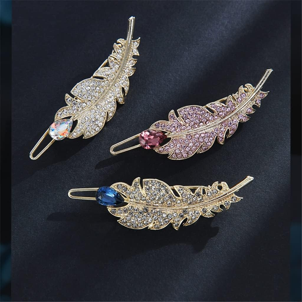Rhinestone Hairpin,Crystal Barrette,Curl Hair Clip,Korean Trend Feather Side Clip Wild Rhinestone Clip Adult Headwear Hairpin Female Hairpin Hair Accessories (Color : A, Size : 4.9 * 1.7Cm) image number 6