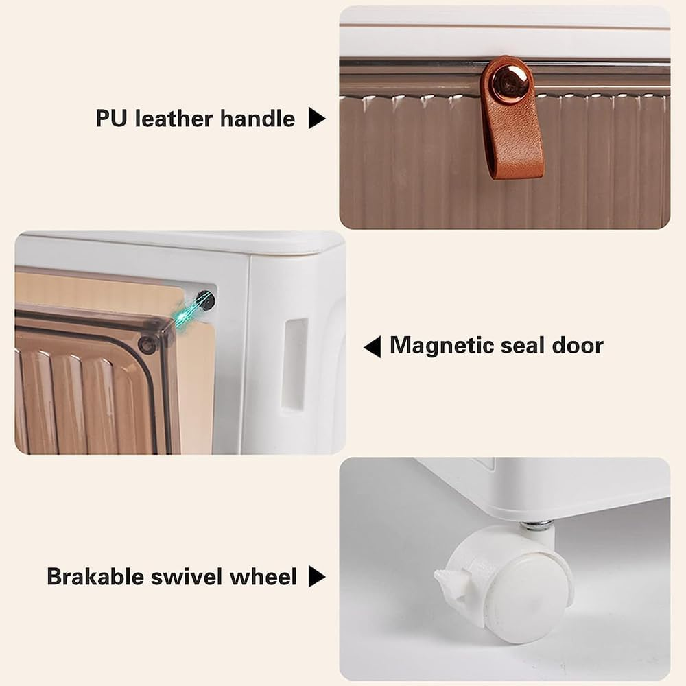 2-Tier Dustproof Plastic Storage Box on Wheels &ndash; White Rolling Bedside Cart Organizer for Clothes, Shoes, Books, Toys, Snacks &ndash; Storage Shelf for Living Room, Bedroom, Office