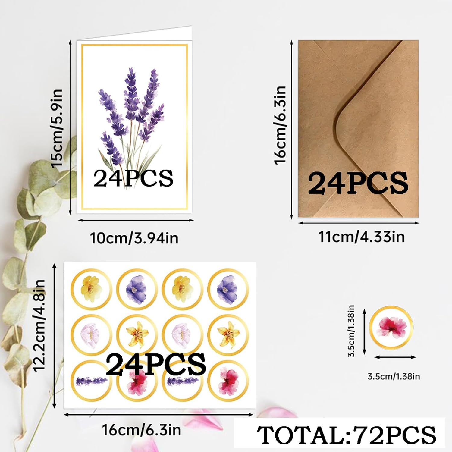 Blank Cards, 72 Pack Blank Greeting Cards & Envelops & Stickers Set, Elegant Floral Design Gold Foil Blank Note Cards, Perfect Stationary Note Cards Set for All Occasions(24Cards+24Envelops+24Stickers) image number 3
