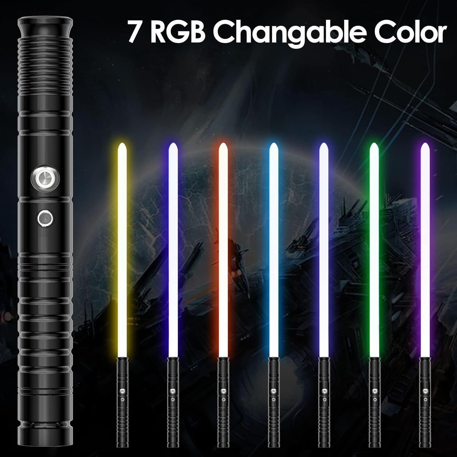 Lightsaber, Metal Hilt 7 Colors with Sounds Effect USB Rechargeable Light Sword with Sounds Effect for Kids Adults Cosplay (78Cm Black) image number 1