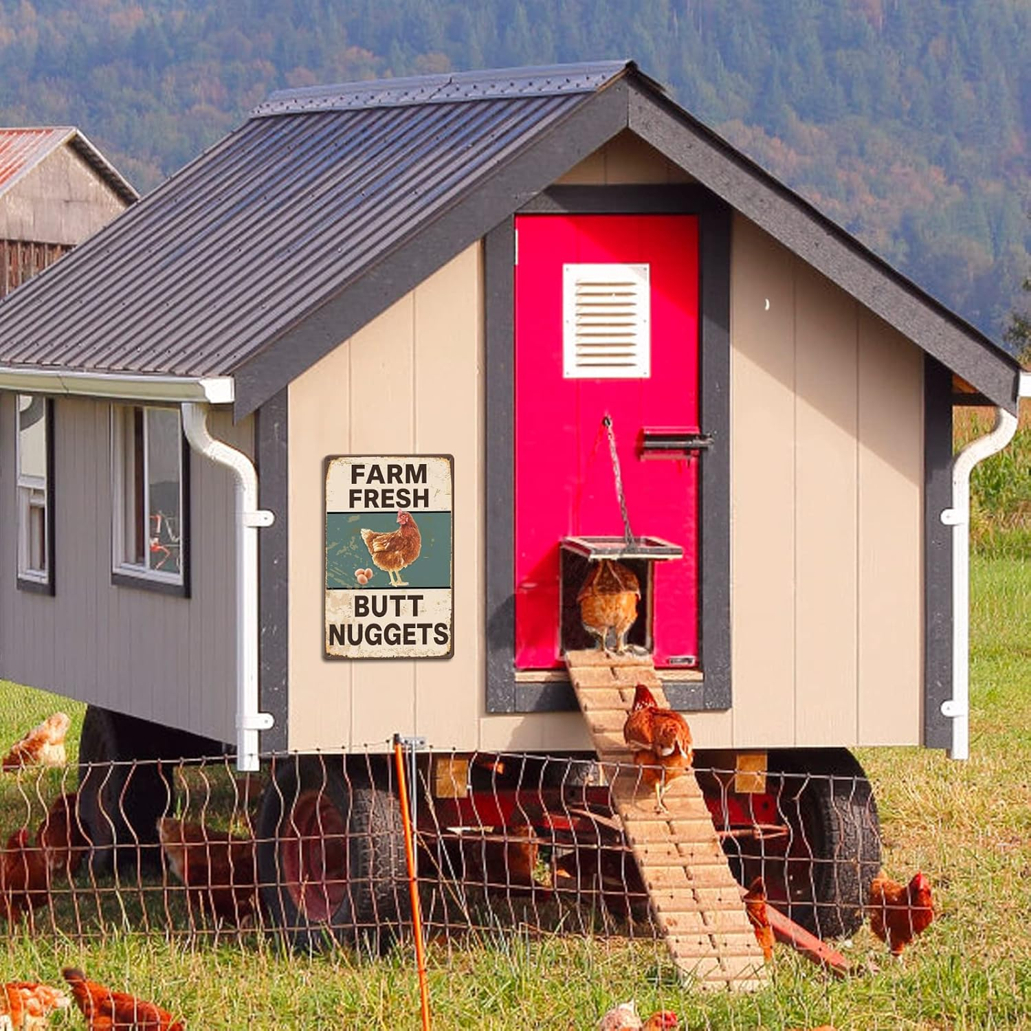 Vintage Metal Signs Chicken Coop Signs for Farm Yard Decor, Farm Tin Signs for Home Kitchen Outdoor Decor, Fresh Butt Nuggets - 8&times;12 Inches