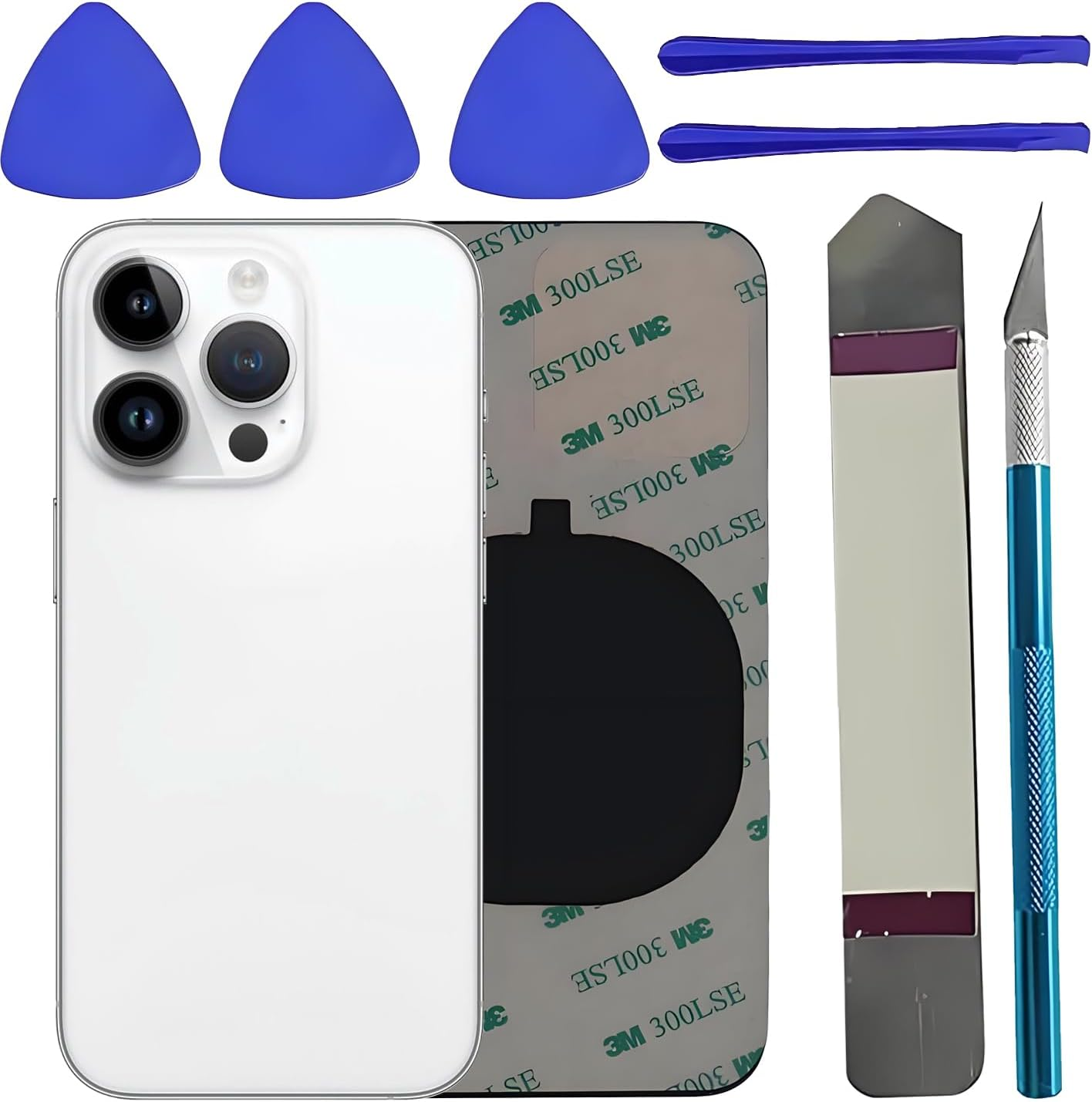 Lixiongbao Glass Back Replacement for Iphone 15 Pro Glass Back Replacement Kit with Pre-Installed Adhesive + Repair Kit (White)