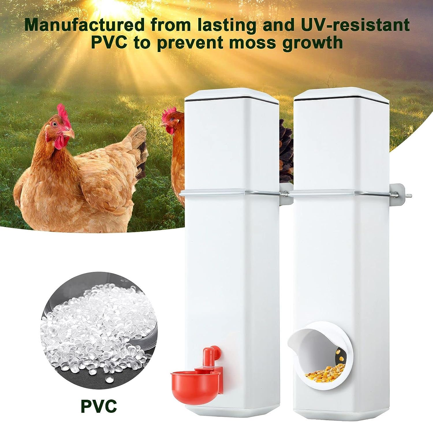 Pet Scene Chicken Feeder Water Set 4L,Automatic Gravity Feeder Water Dispenser for Poultry Food Drinker Chook Chick Duck Drinking Cup Plastic image number 5