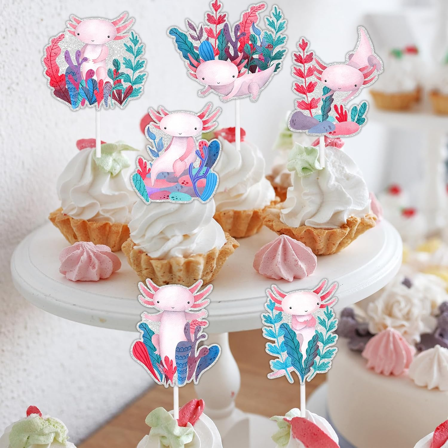 18Pcs Cute Cartoon Salamander Kids Happy Birthday Cupcake Decorations Set-This Is a Great Party Decoration for Reptile Party, Boys and Girls Birthday Party, Newt Theme Party, or Baby Showers-Liangss image number 2