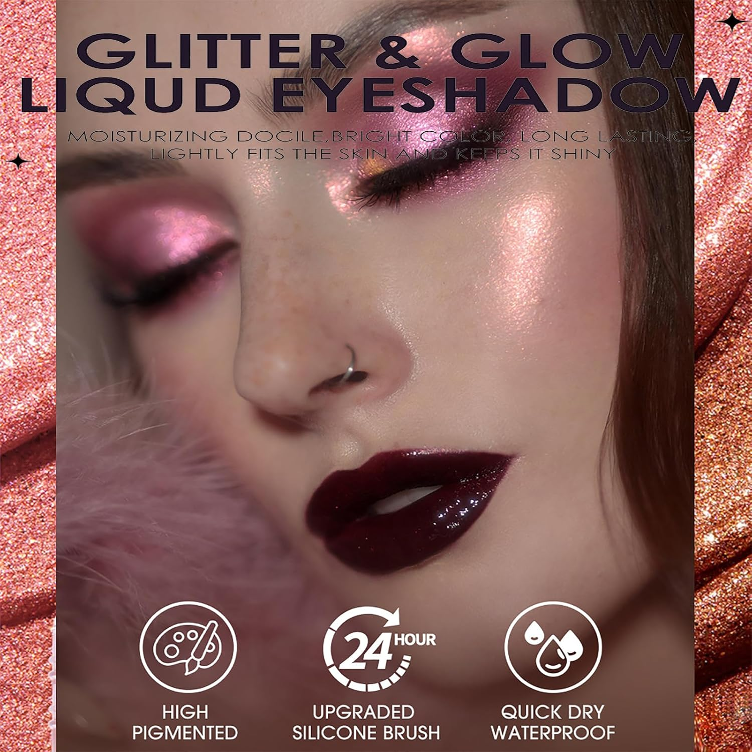 Roseflower 12 Pcs Liquid Glitter Eyeshadow Makeup Set, Metallic Shimmer Glitter Eyeshadow Sweatproof Makeup Set, Glitter All Highly Pigmented Blending Powder, Purple Green Series Liquid Eyeshadow image number 1