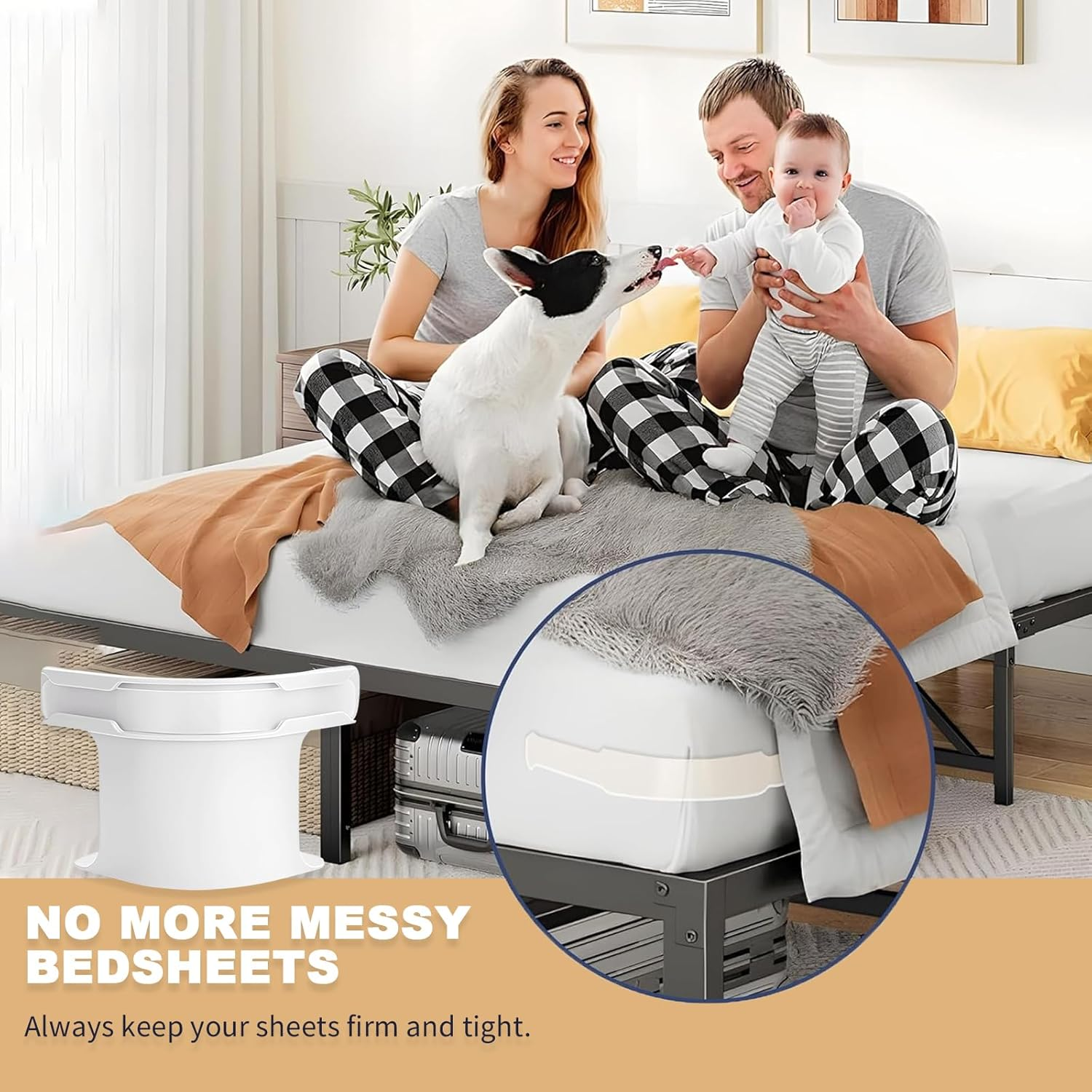 4Pcs Bed Sheet Fixing Clips with Lock Strips, Sheet Corner Holders Bed Sheet Holders Fastener Clips Corner Tightener Clips for Mattress Covers, Blankets, Bedding (White) image number 3