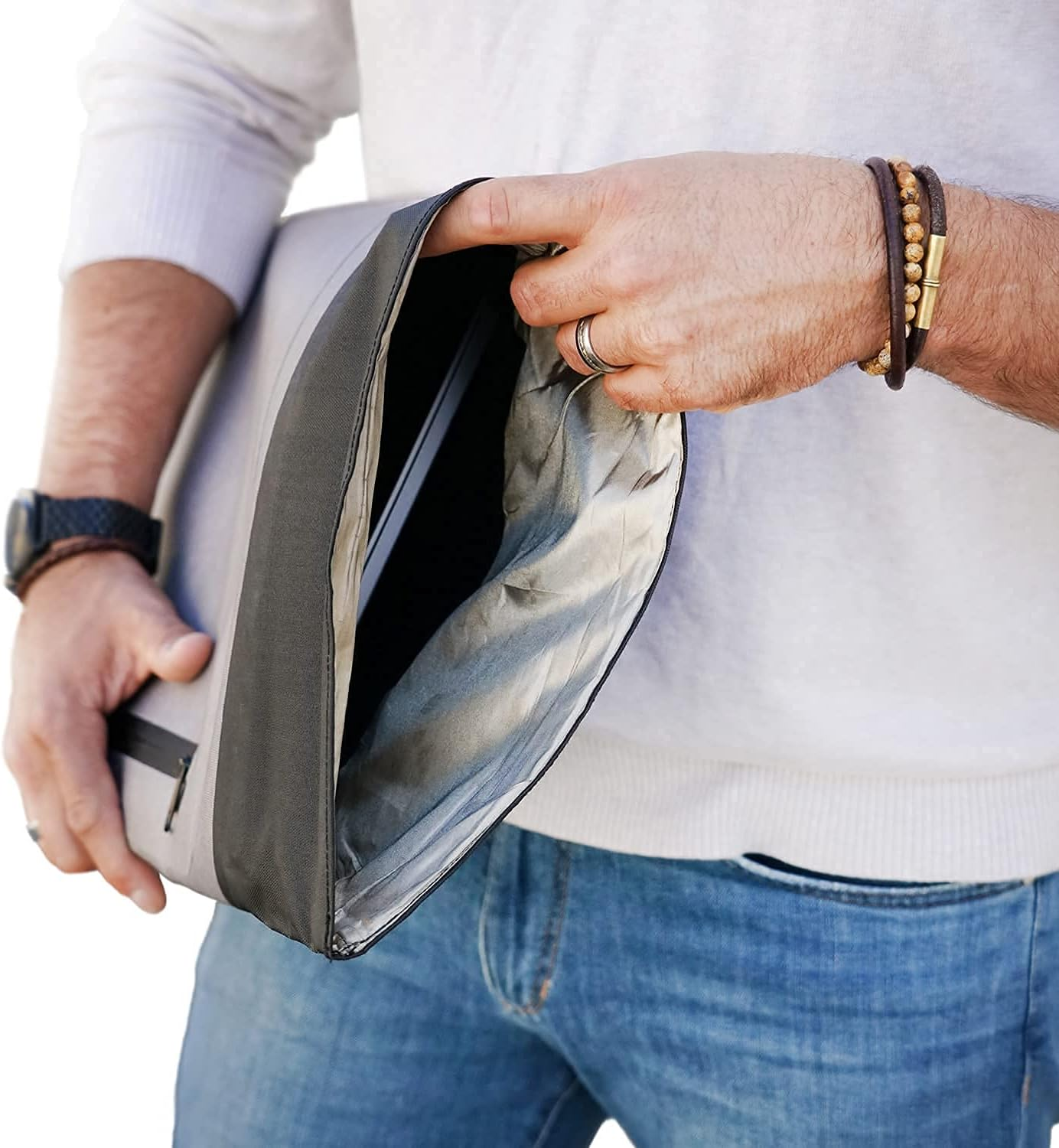 Mission Darkness Dry Shield Faraday Laptop Sleeve // Slim Waterproof Bag for Laptop Computers, RF Shielding Liner, Felt Padding, Magnetic Roll Closure, Signal Blocking, Anti-Hacking, Data Security image number 4