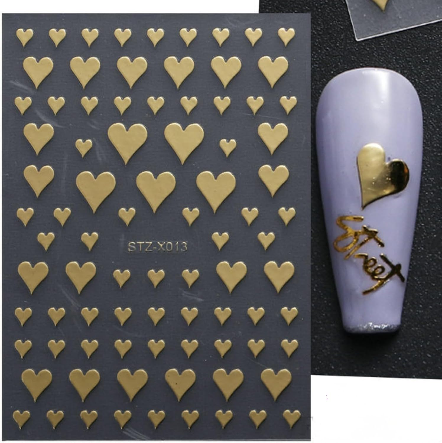 6 Sheets Nail Art Sticker, Self-Adhesive Decals with Glitter, 3D Holographic, Star, and Heart Designs, Nail Supplies for Stunning Nail Art Design and Decoration Accessories (Gold+Silver) image number 2