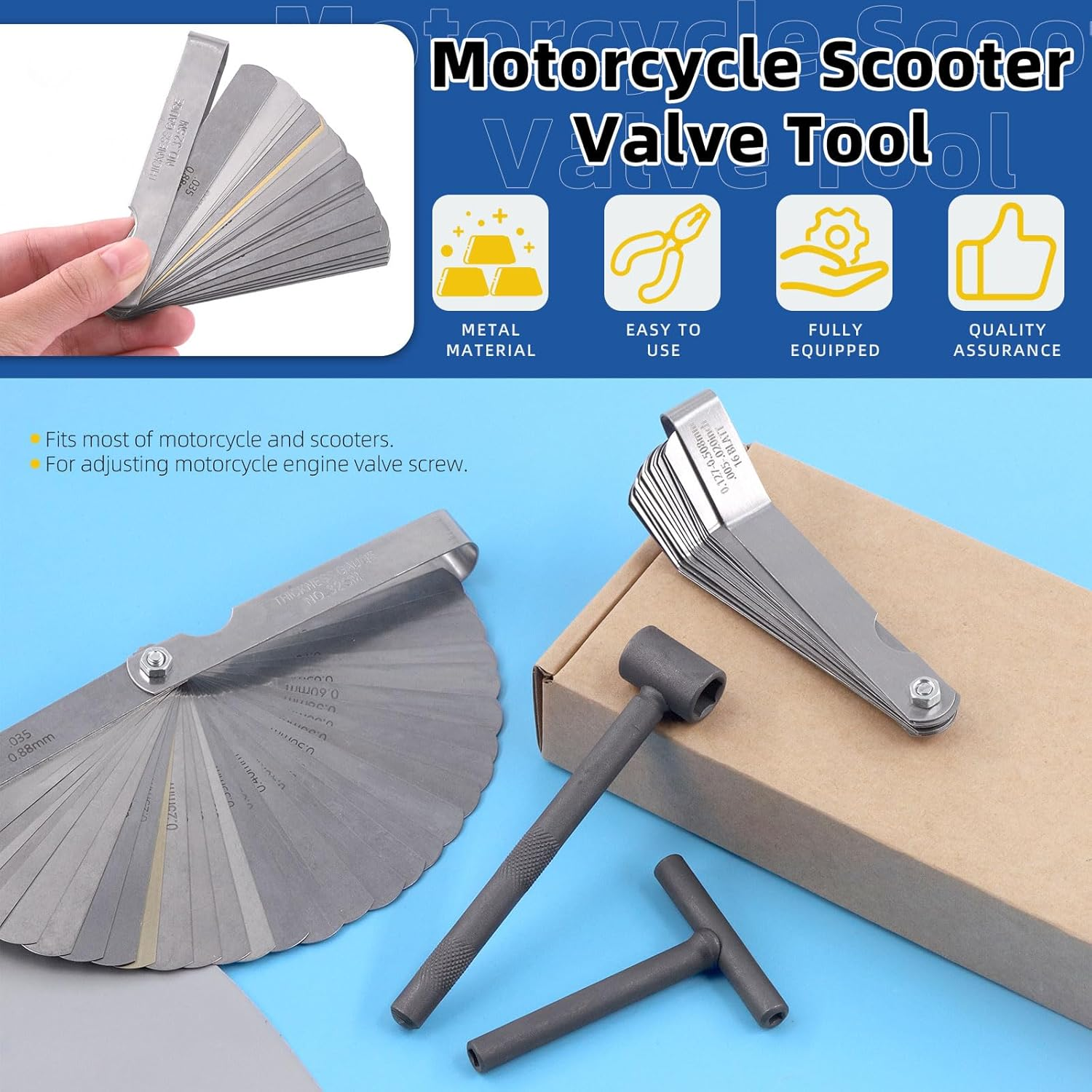 Glarks 4Pcs Motorcycle Engine Valve Adjustment Tool Kit, Engine Screw Spanner Valve Tool Wrench Valve Screw Repair Spanner with Feeler Gauges for Motor Engine Valve Screw image number 5