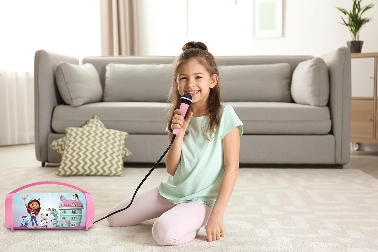 Lexibook, Gabby'S Dollhouse, Wireless Light Speaker with Microphone, Stereo Sound, Karaoke Function, USB and SD Card Ports, Rechargeable Battery, Carrying Handle, Pink, BTP585GDHZ image number 1