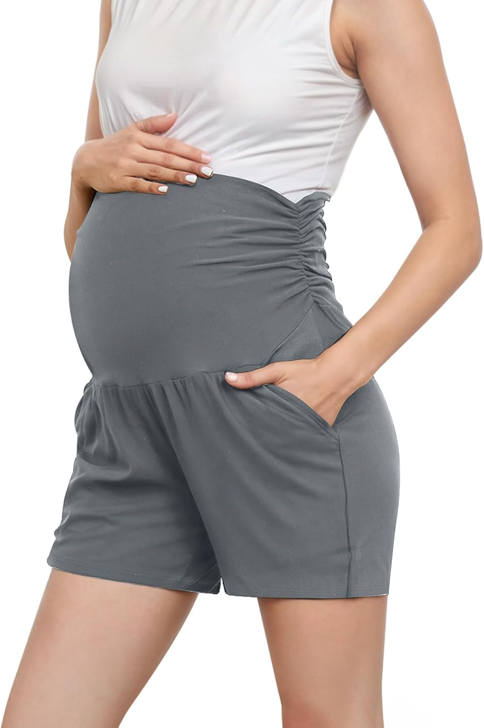 PARNIXS Summer Fashion Hot Pants for Maternity Short with Pocket, Comfortable and Breathable Jogging Short, Baseball Sweatpant