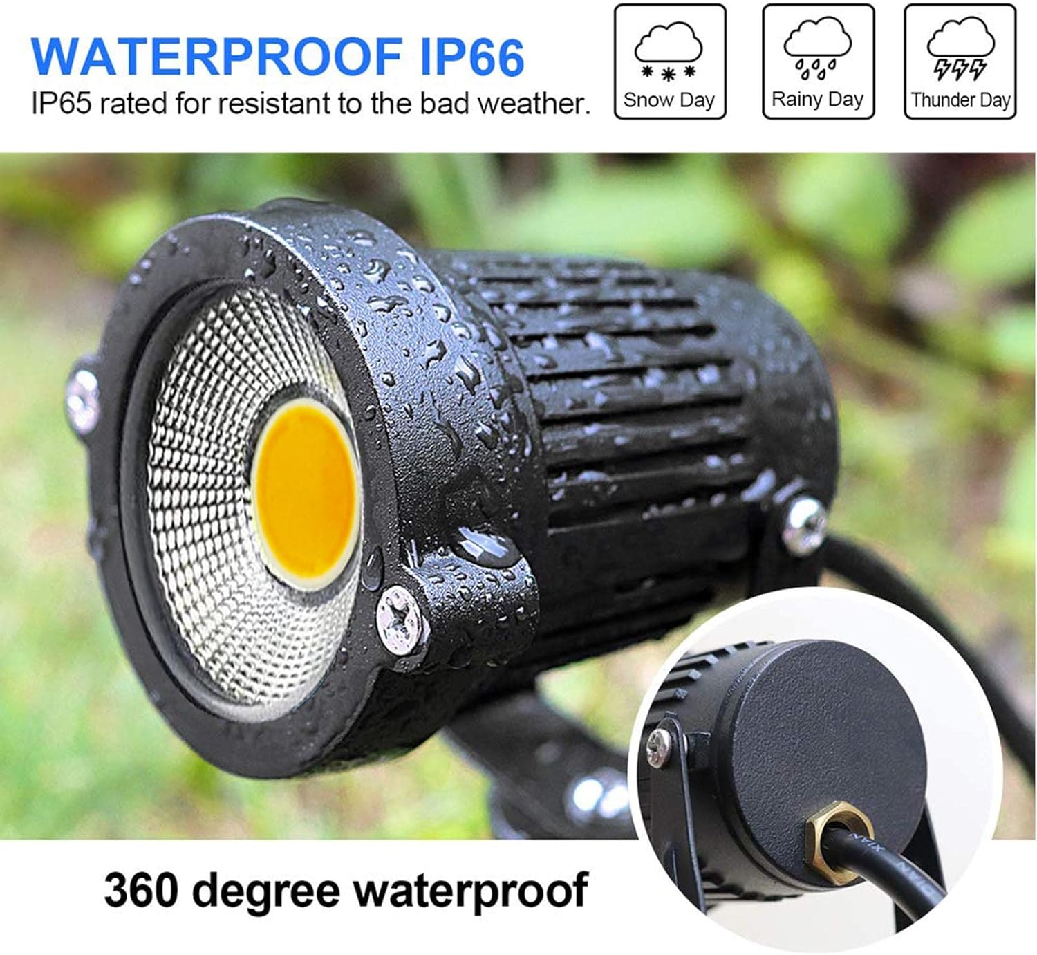 Garden Light with Ground Spike 5 W LED Garden Spotlight IP66 Waterproof Garden Lamp with Plug Warm White 3000 K LED Spotlight for Outdoor Garden Lawn Tree Meadow (Pack of 4) image number 4