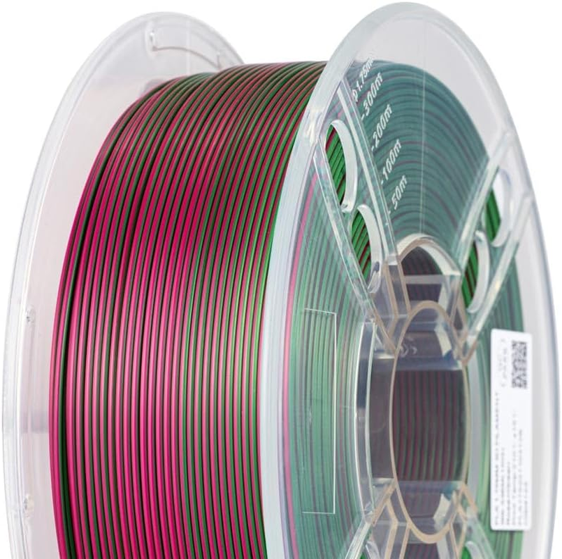 CC3D Silk Dual Color PLA Filament Rose/Green PLA Filament 1.75Mm 1KG 3D Printer Filament 2 Colour Coextrusion Filament PLA Shiny Metallic Filament 3D Printing Material Red Green PLA 2 in 1 Filament