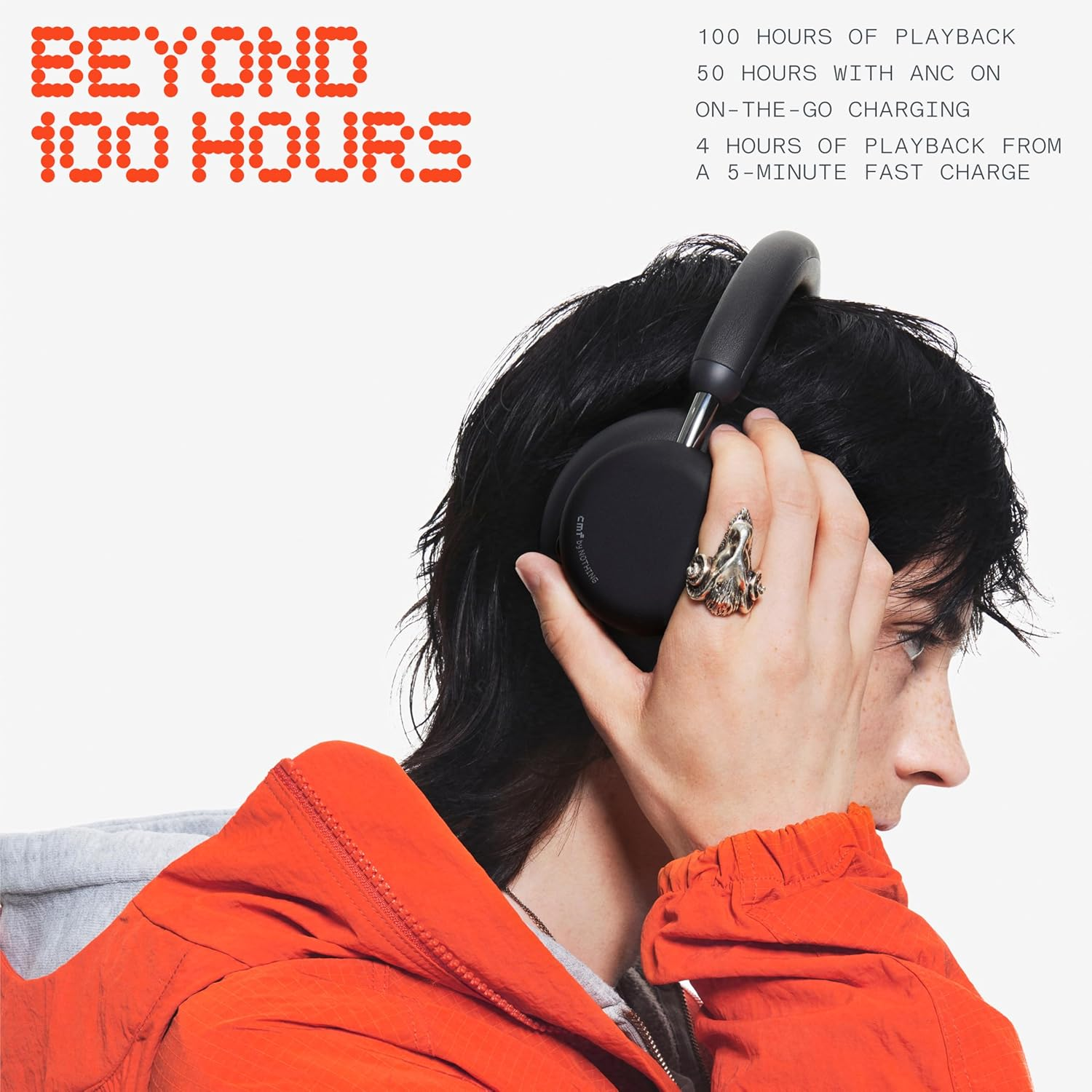 CMF Headphone Pro - Bluetooth Wireless over Ear Headphones, Active Noise Cancelling Ear Headset, up to 100 Hours of Battery Life, Hi-Res LDAC, Bass&Treble Slider, Custom Eq&Spatial Audio, Dark Grey image number 6