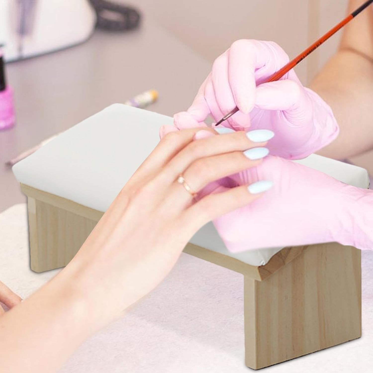 Arm Rest for Nail Technology - Wood Design Design Pave Manicure Pave Wood PU Leather | Comfortable Angled Hand Pillow for Nail Polishing, Ro Art Stand - [Hand Pillow No. 17] Inclined Pillow - Black image number 3