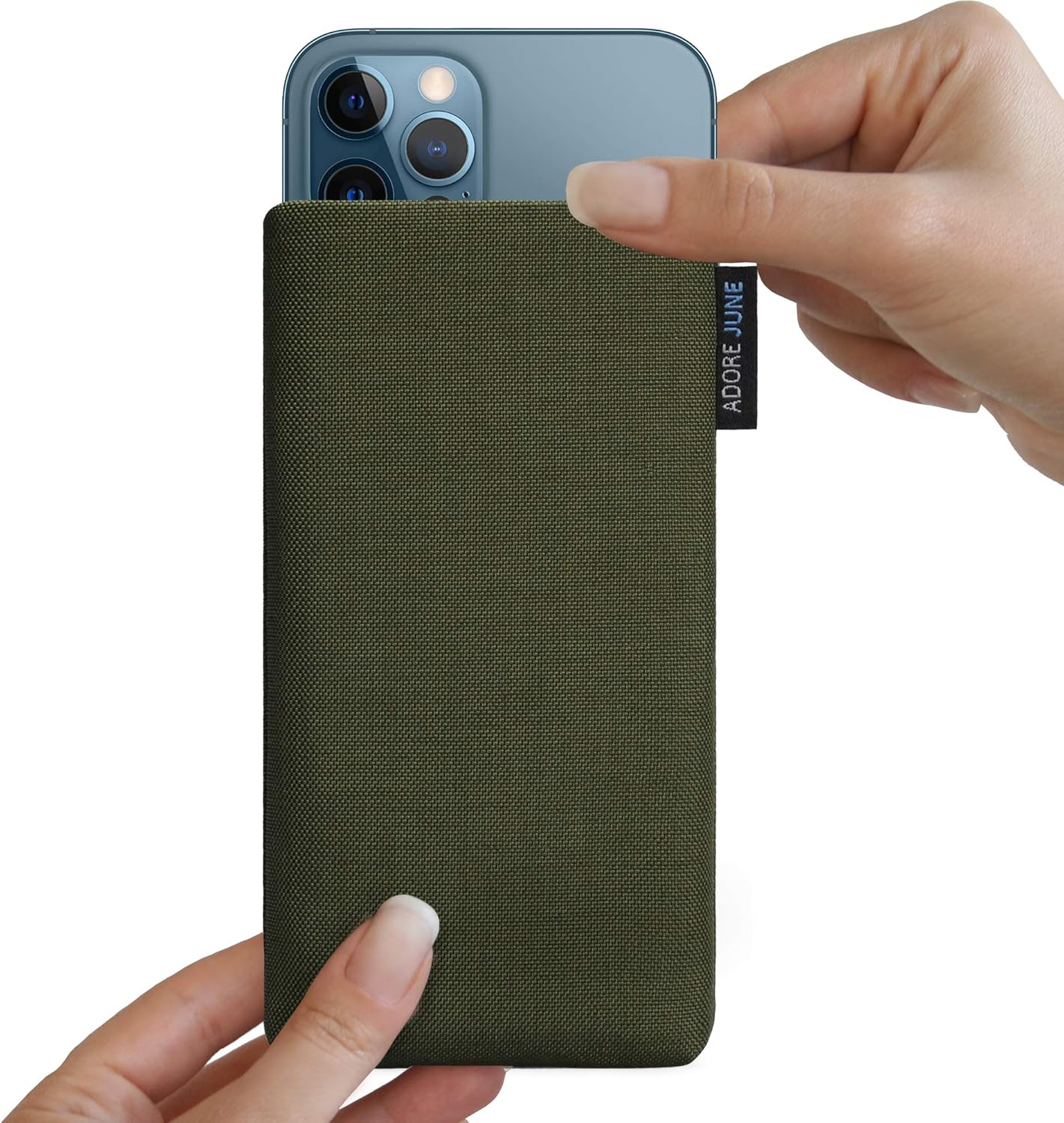 Adore June Classic Olive-Green Protection Sleeve Compatible with Iphone 13 Pro Max/Iphone 12 Pro Max, Pouch Case Made of Durable Fabric with Display Cleaning Effect - Olive Green image number 6