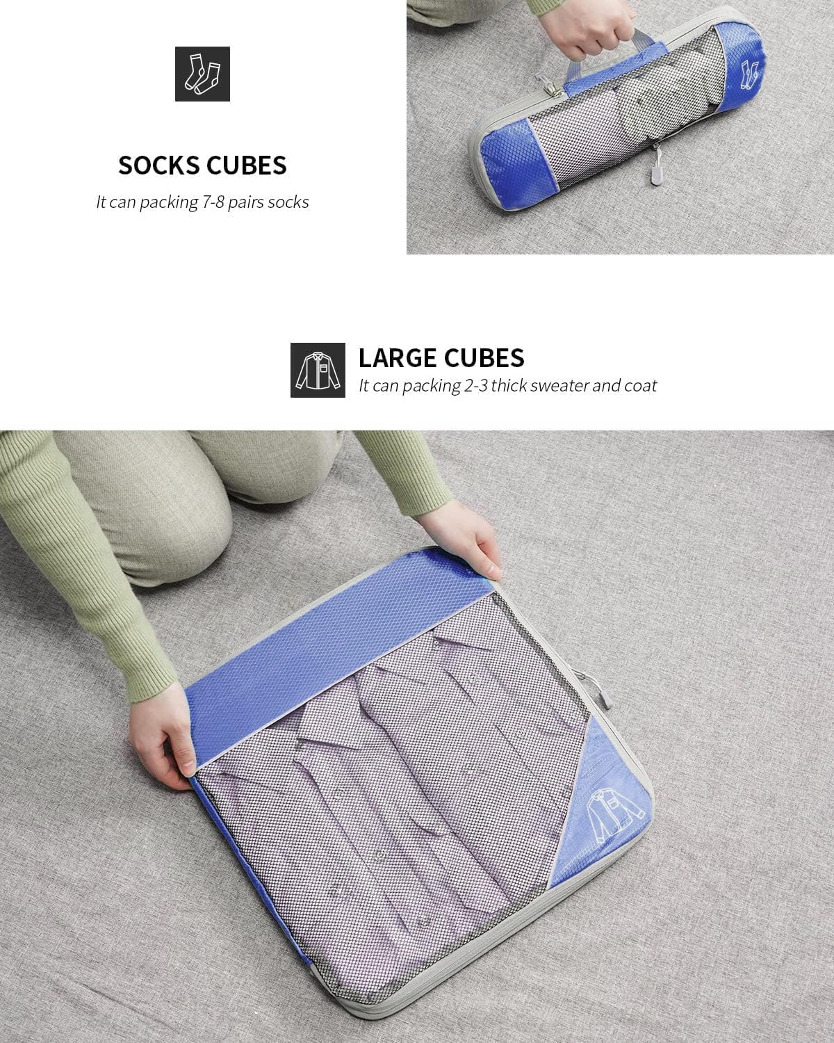 Compression Packing Cubes for Suitcases, VNPONV 6 Set of Travel Luggage Packing Organizers, Suitcase Organizer Bags Set for Expandable Packing Organizers Travel Accessories (Darkblue)